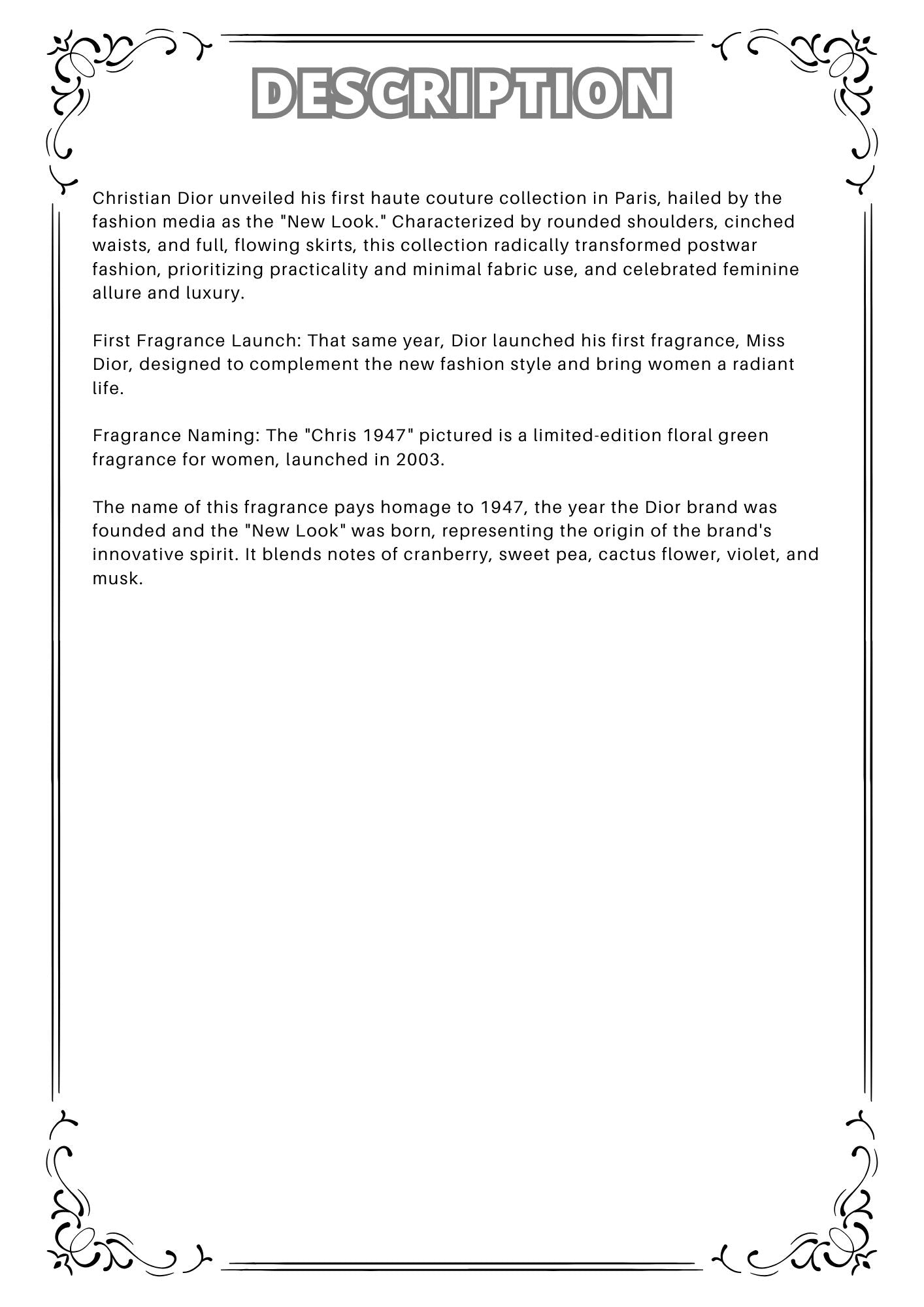 W62 - Christian Dior 1947 Chris Travel Spray 2ml, 5ml, 10ml 1947限量版淡香水 分裝瓶