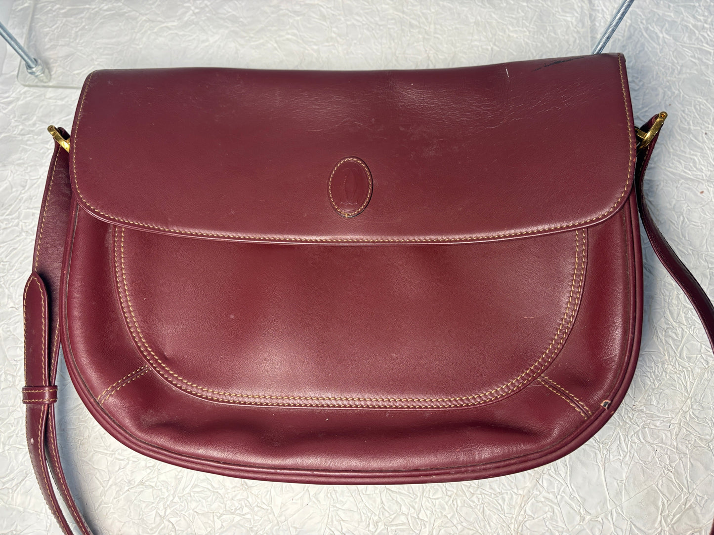 Auth Cariter handbag maroon shoulder bag - cartier