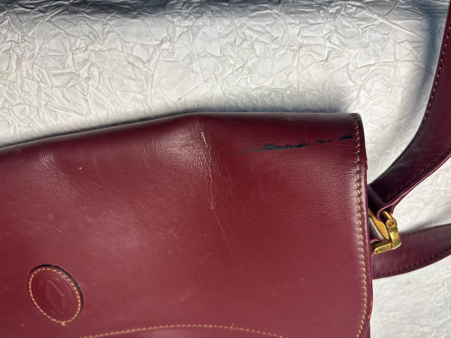 Auth Cariter handbag maroon shoulder bag - cartier