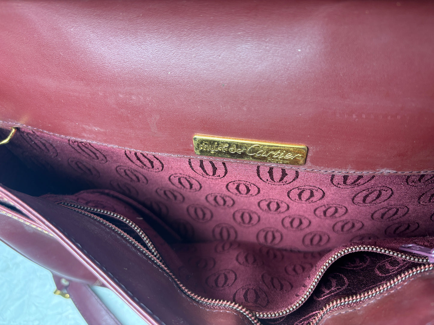 Auth Cariter handbag maroon shoulder bag - cartier