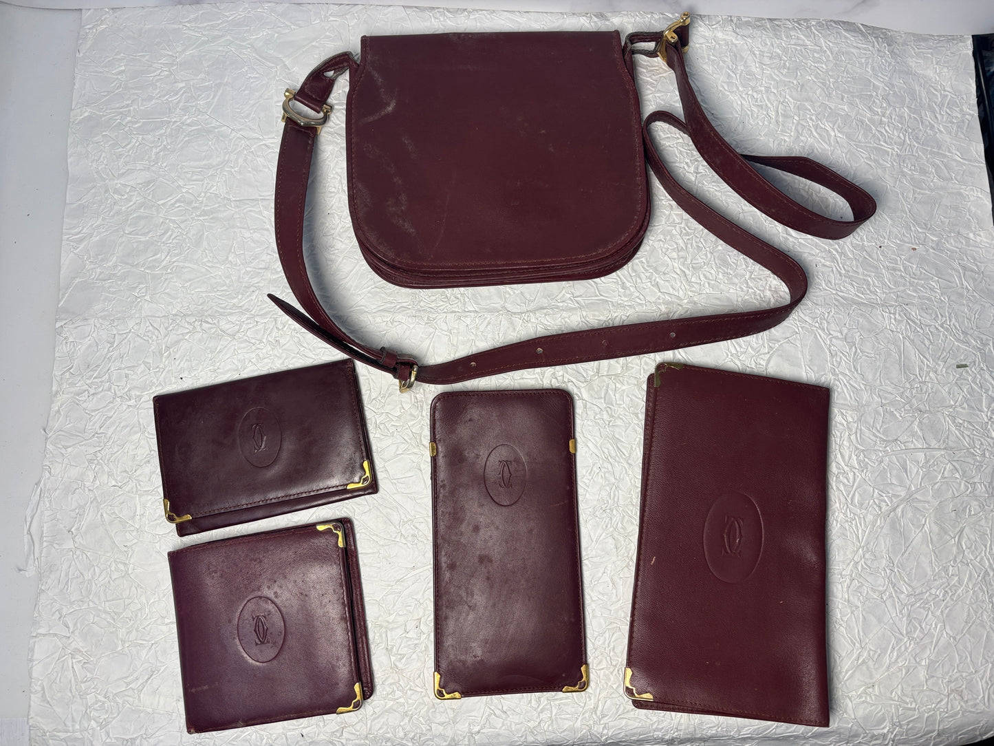 Auth Cariter handbag maroon wallet bag lot 5 set - cartier