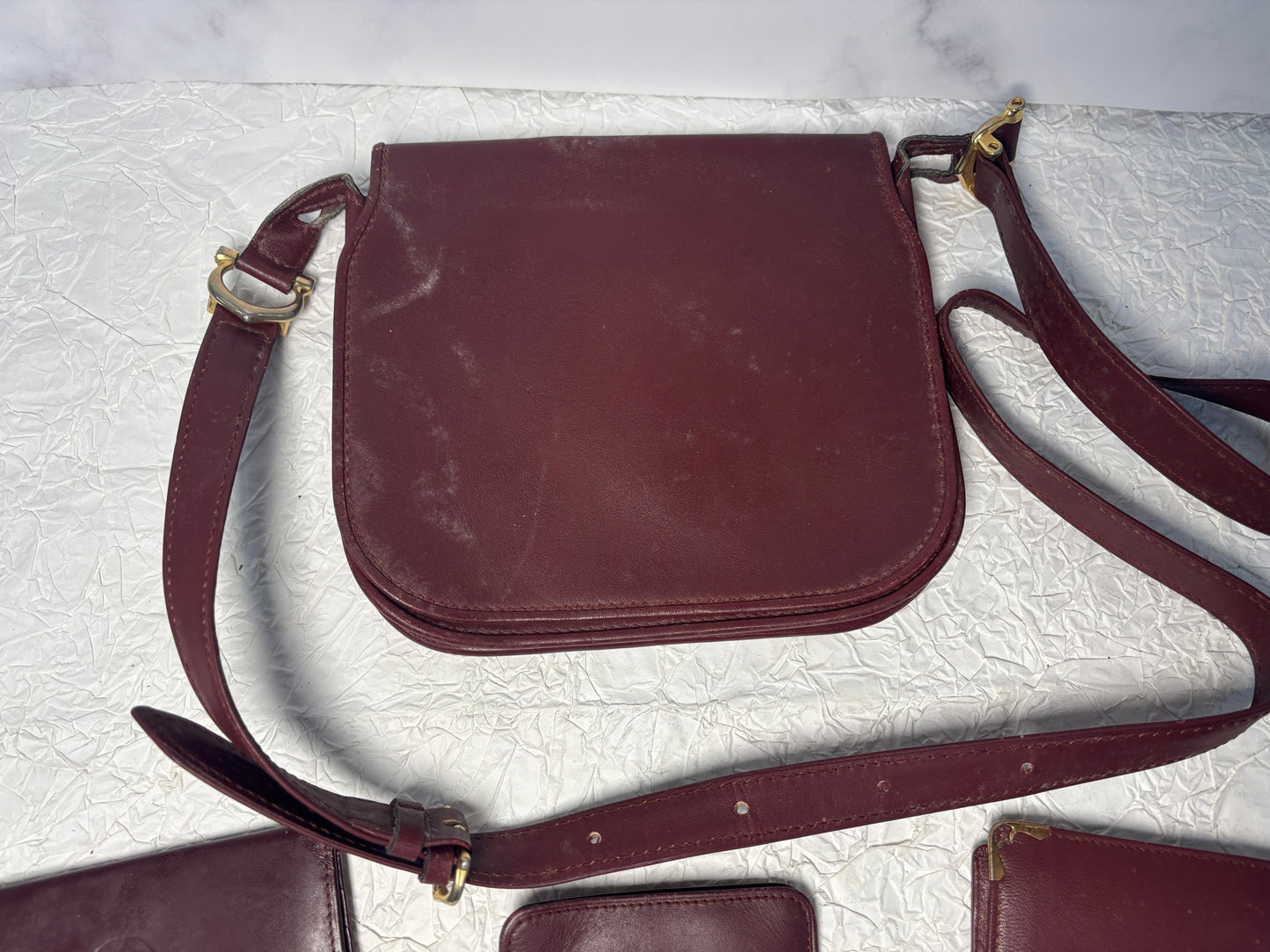 Auth Cariter handbag maroon wallet bag lot 5 set - cartier