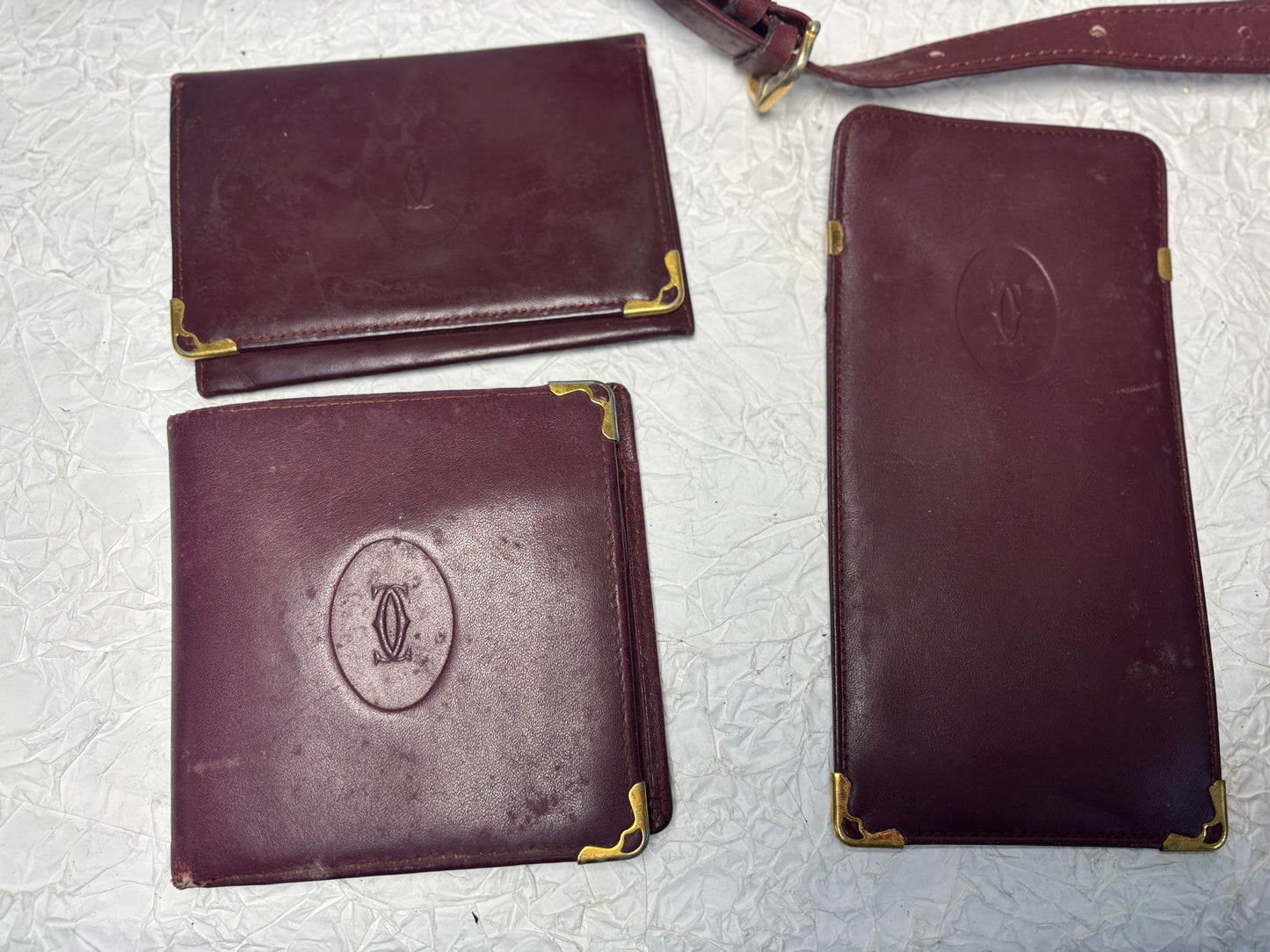 Auth Cariter handbag maroon wallet bag lot 5 set - cartier
