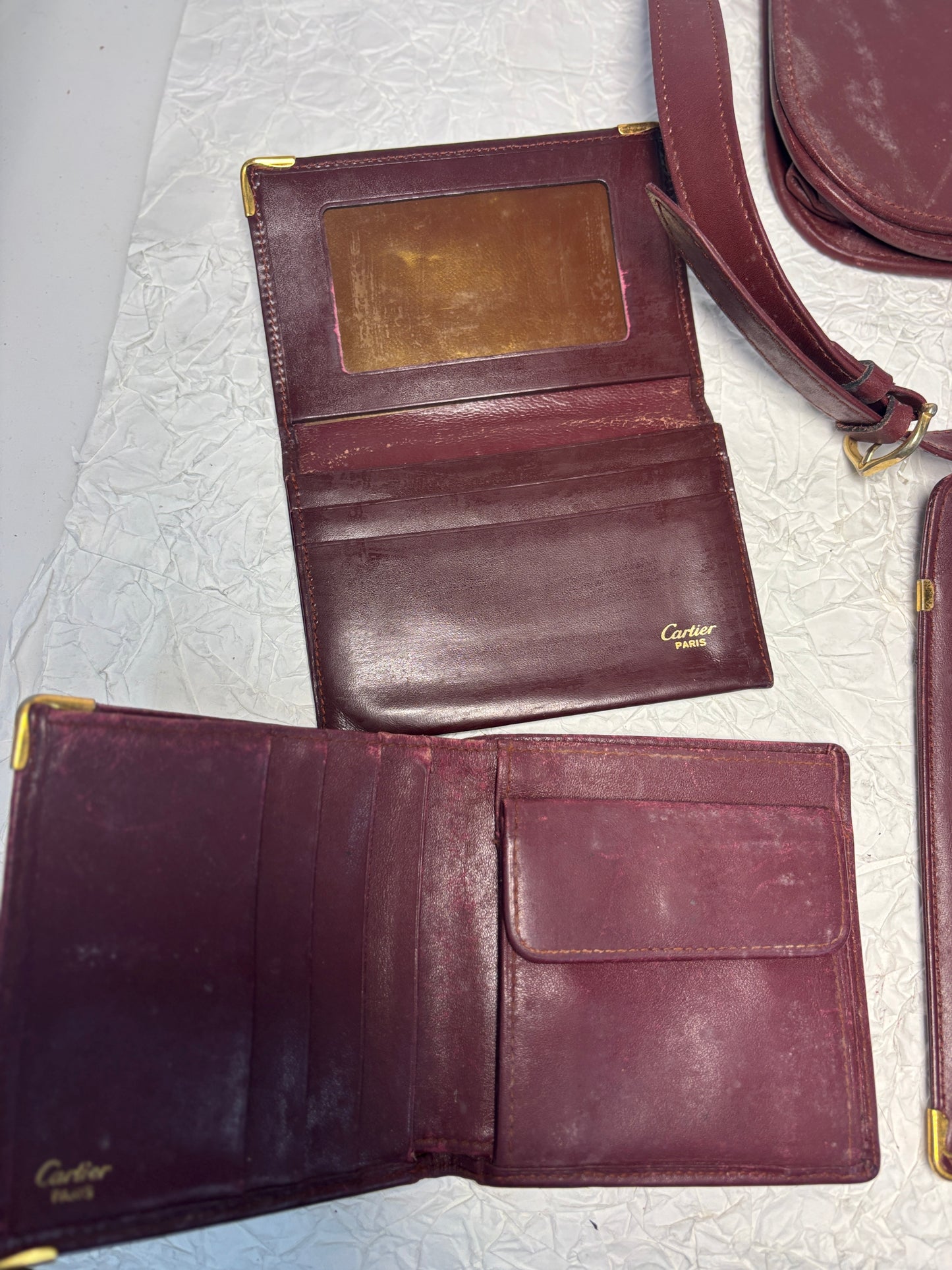 Auth Cariter handbag maroon wallet bag lot 5 set - cartier