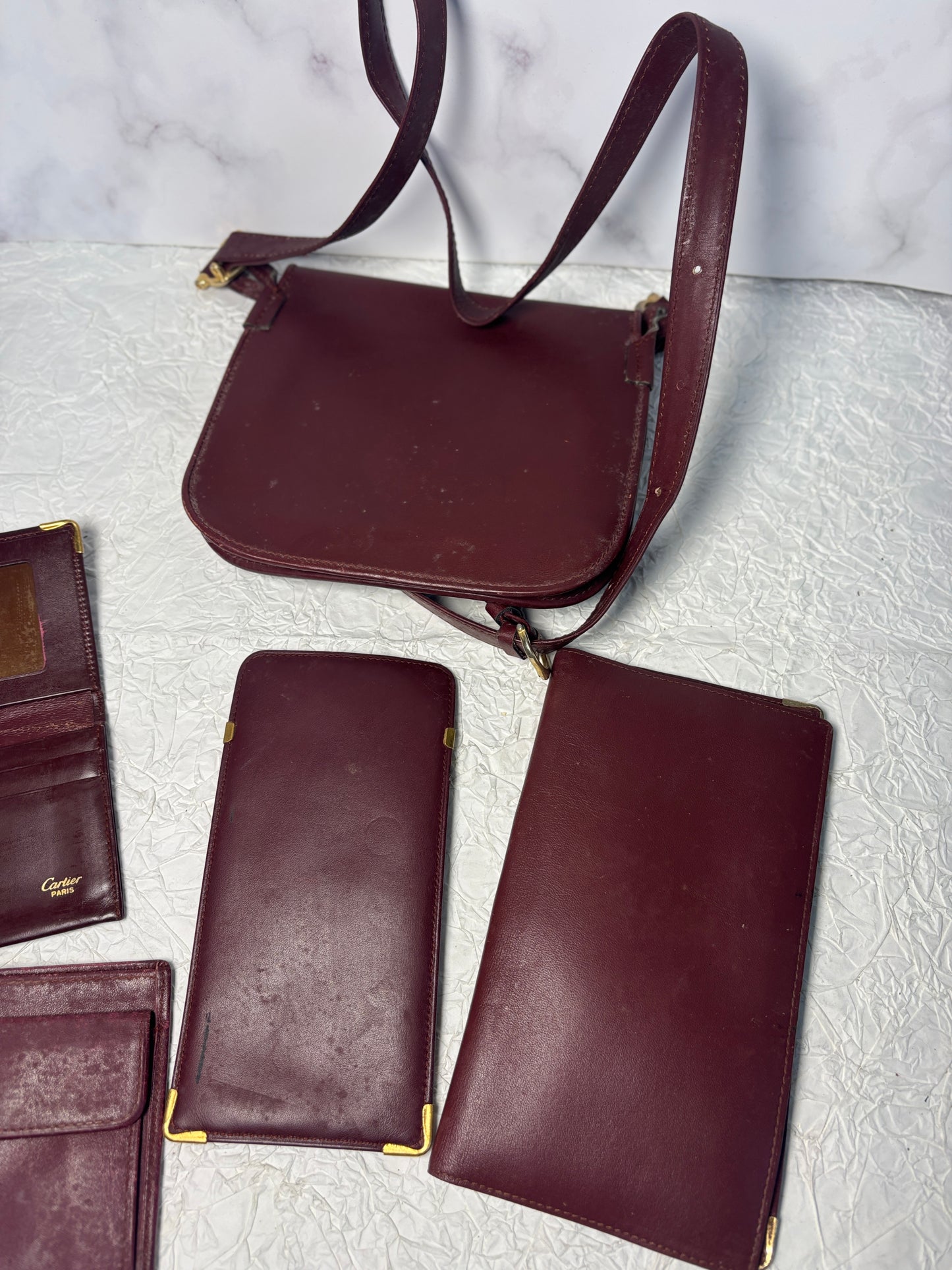 Auth Cariter handbag maroon wallet bag lot 5 set - cartier