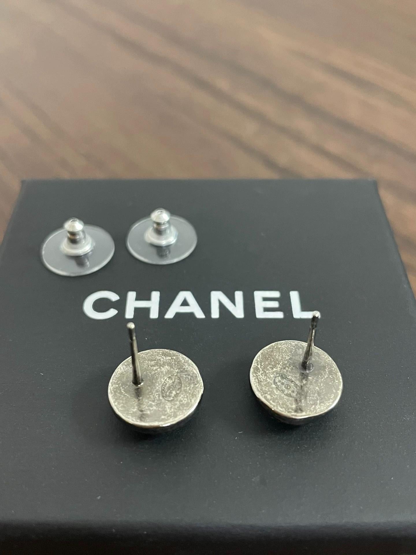 220824-20 Auth Chanel CHANEL Double C Silver tone Earrings