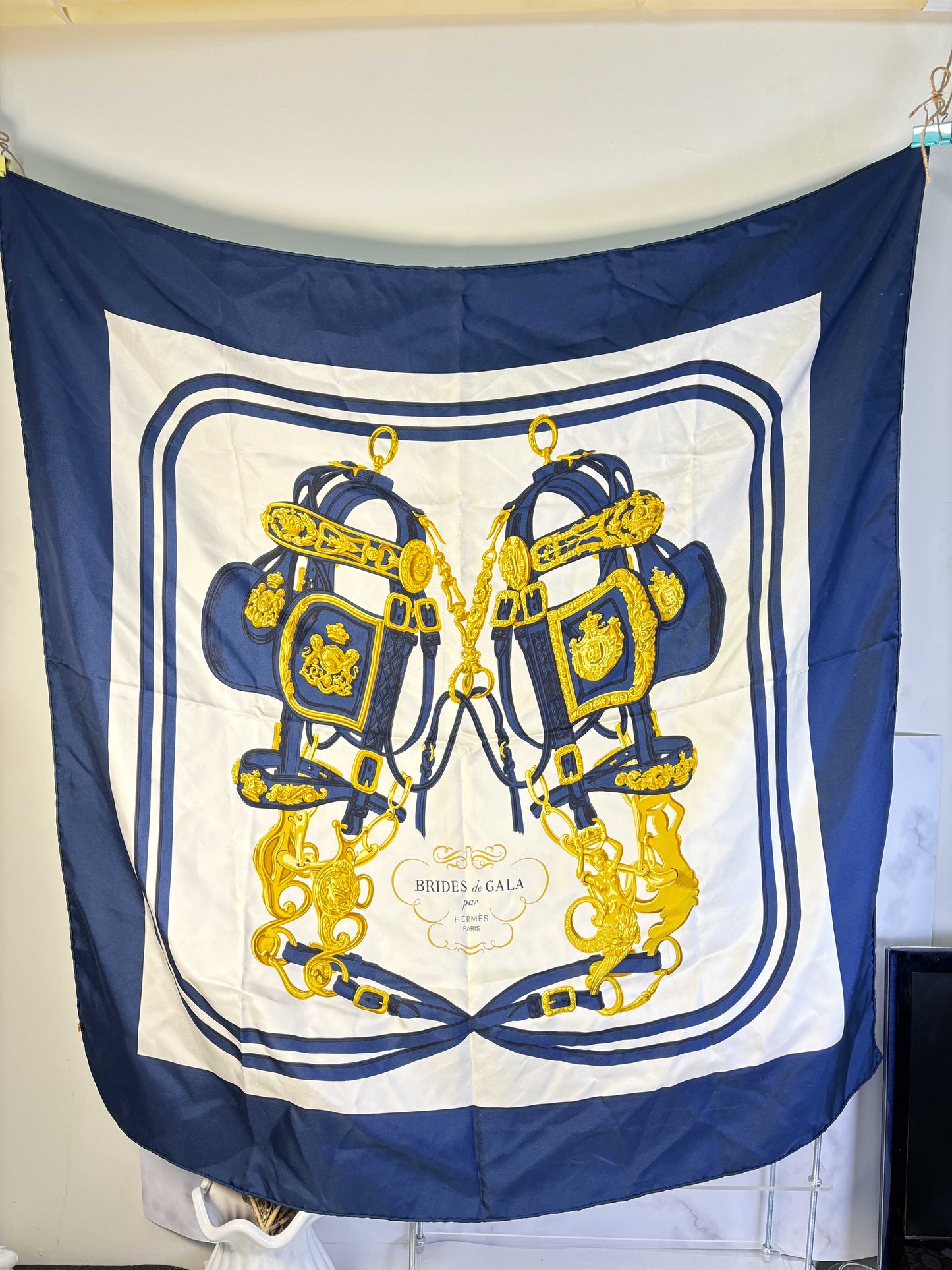 Auth Hermes Scarf Silk Navy 90 x 90cm - 070524