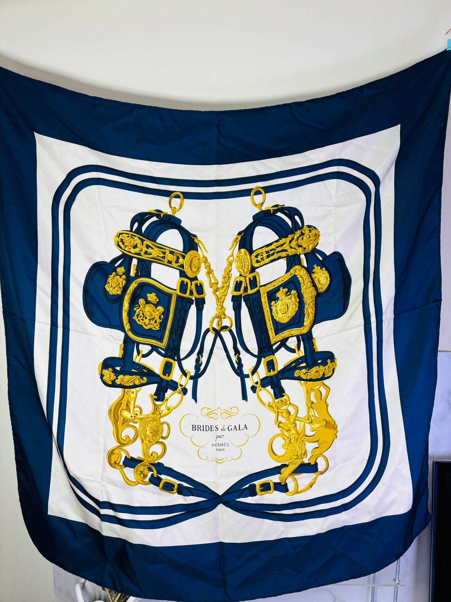 Auth Hermes Scarf Silk Navy 90 x 90cm - 070524