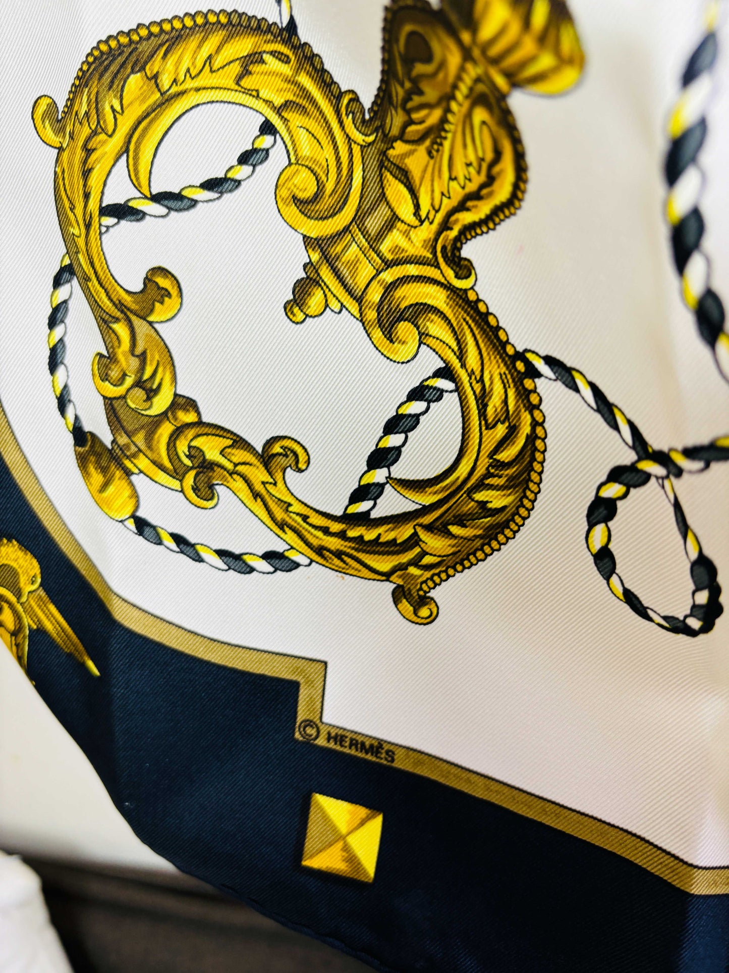 Auth Hermes Scarf Silk Black 90 x 90cm - 070524
