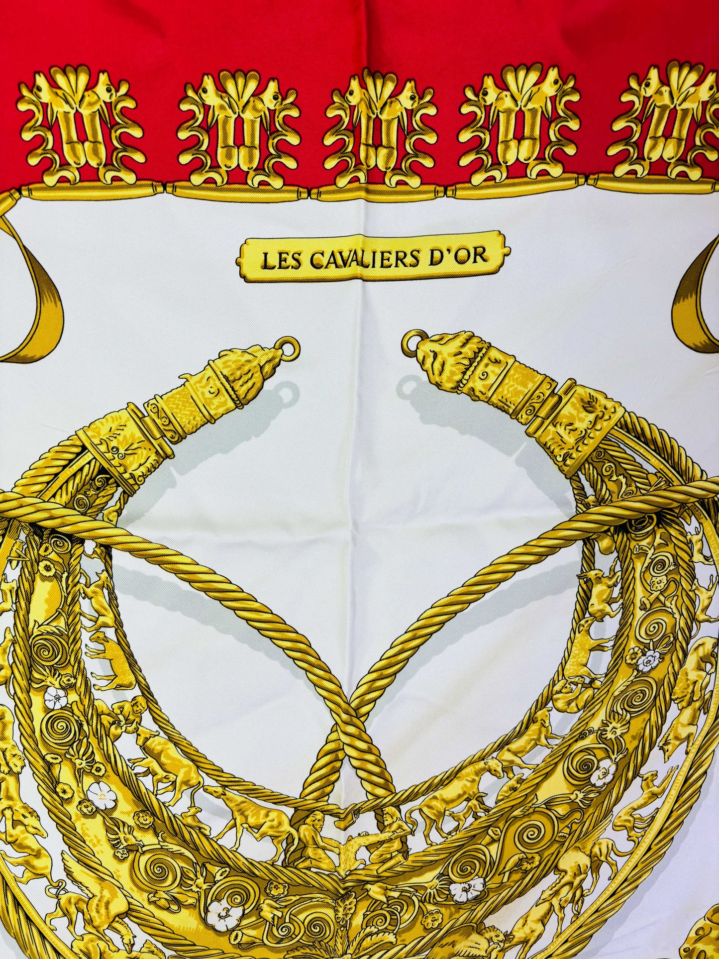 Auth Hermes Scarf Silk Red Cavliers 90 x 90cm - 070524