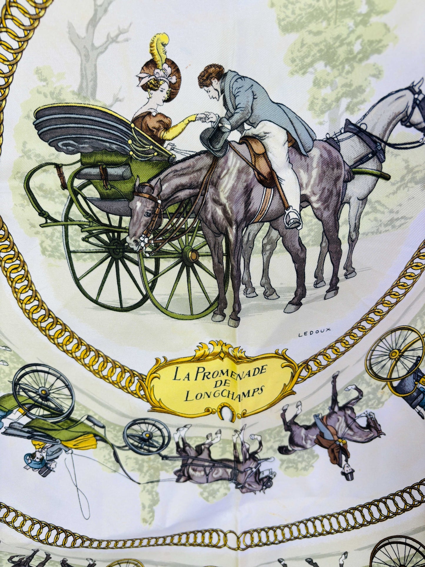 Auth Hermes Scarf Silk Green Long Champs 90 x 90cm - 070524