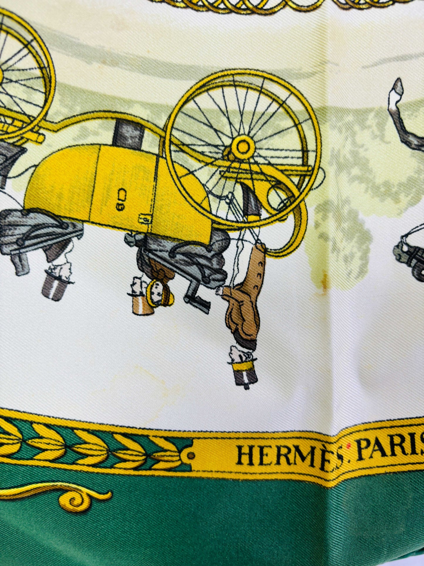 Auth Hermes Scarf Silk Green Long Champs 90 x 90cm - 070524