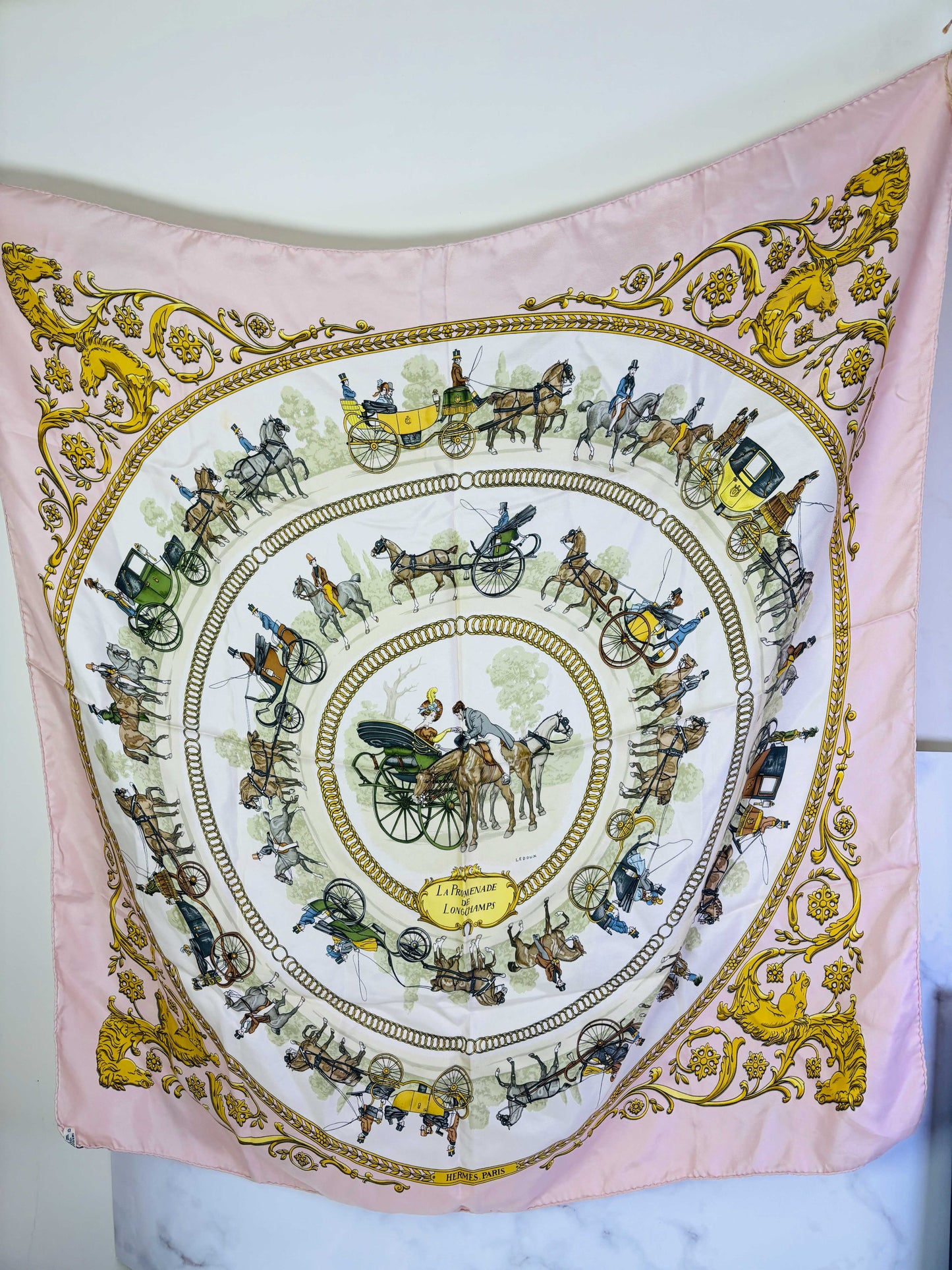 Auth Hermes Scarf Silk Pink 90 x 90cm - 070524
