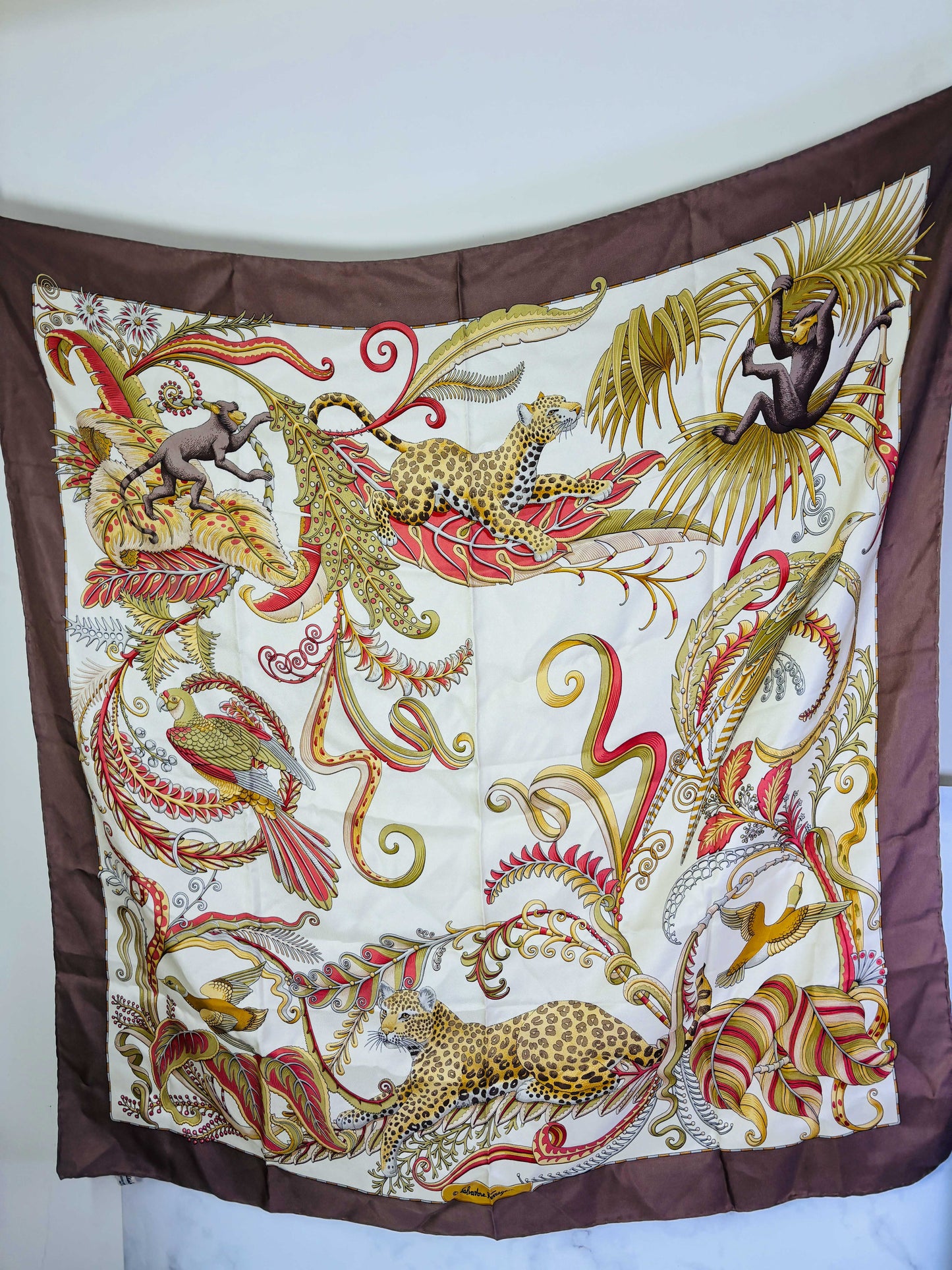 Auth Salvatore Ferragamo Scarf light brown 90 x 90cm - 070524