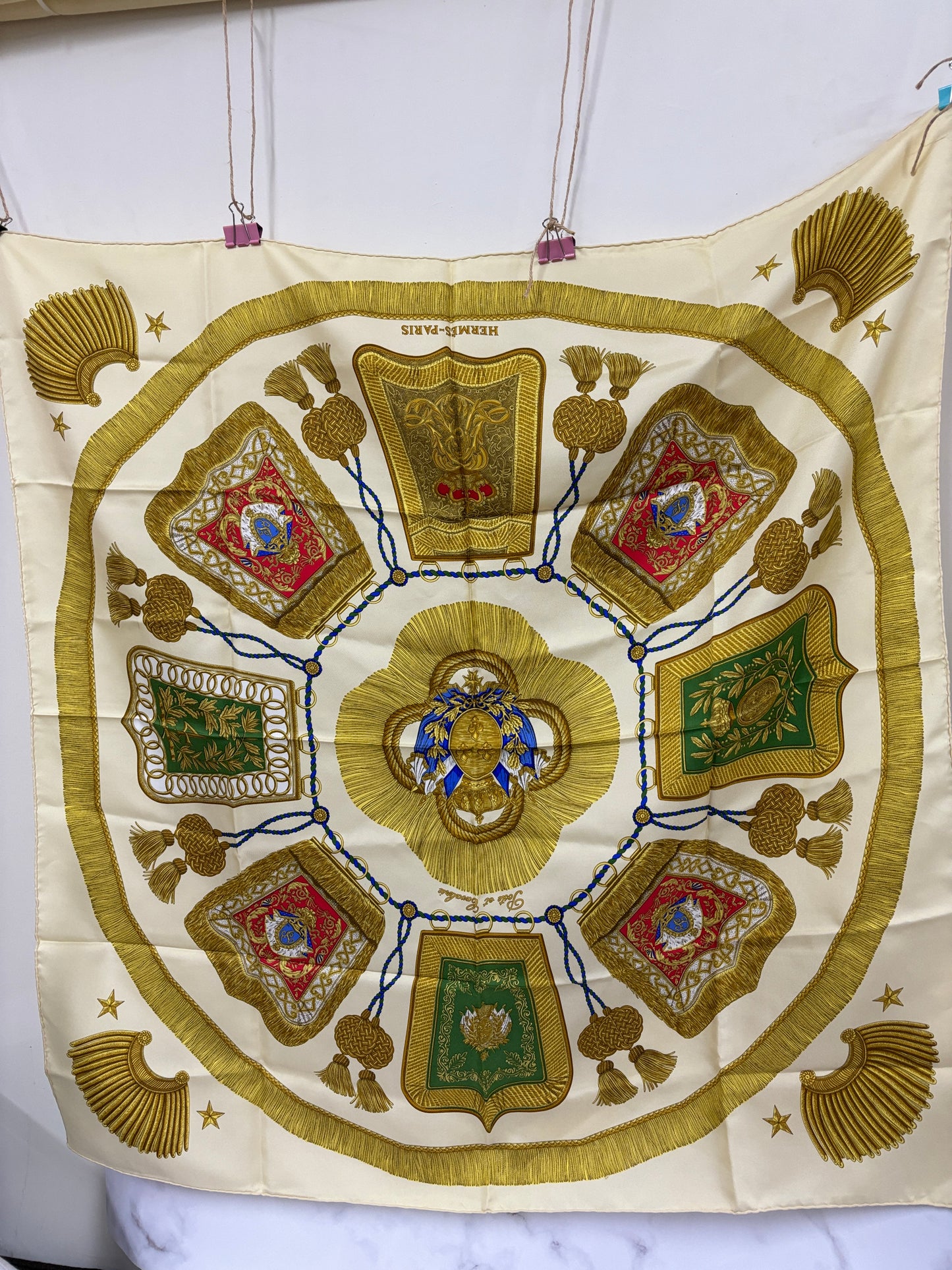 Auth Hermes Scarf Silk White 90 x 90cm Good cond - 110624