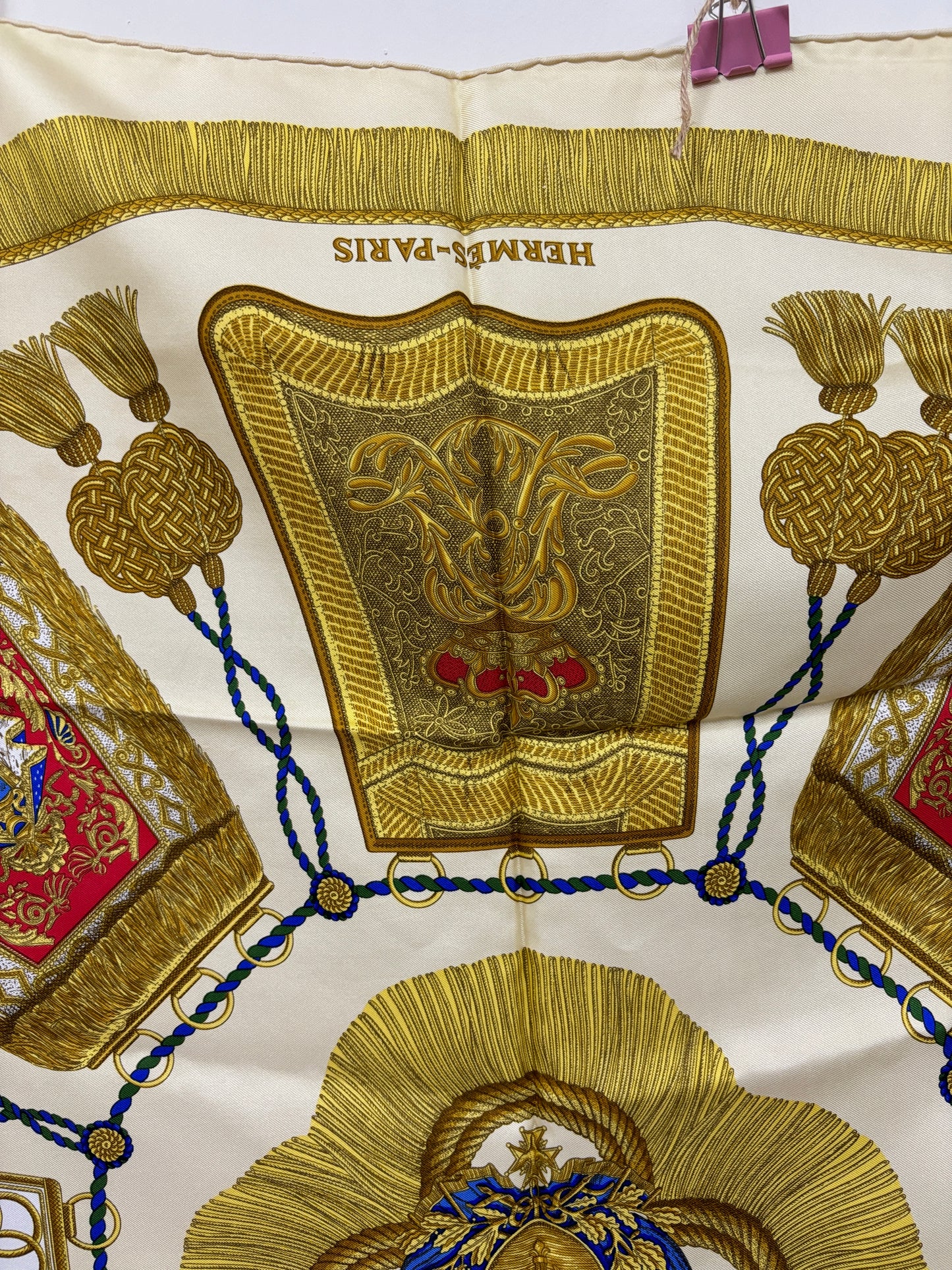 Auth Hermes Scarf Silk White 90 x 90cm Good cond - 110624
