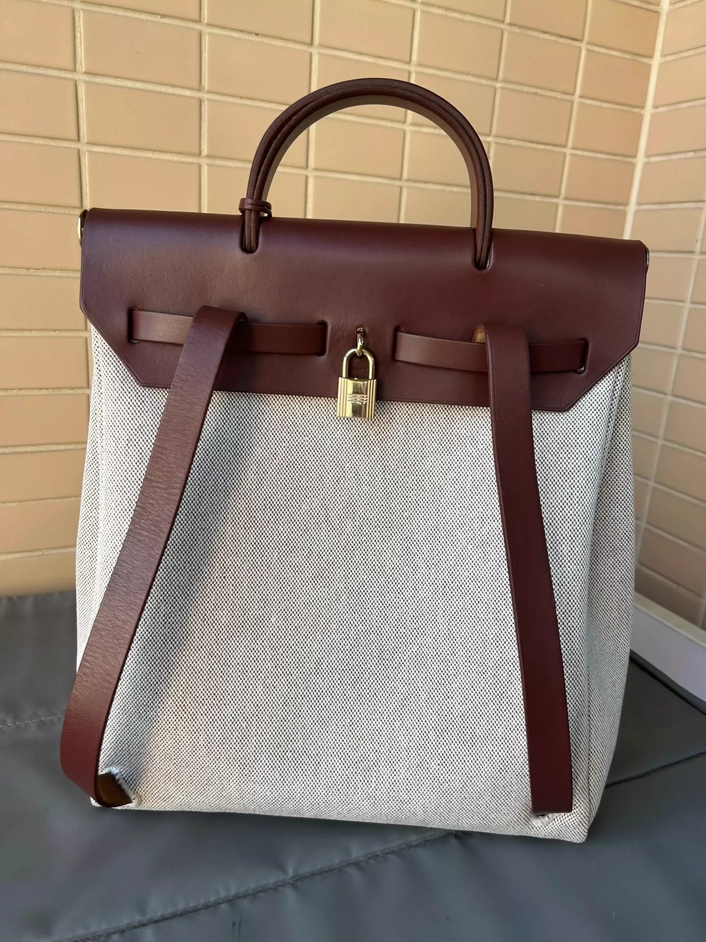 100625-38 Auth Hermes Herbag PM 31 canvas Tote handbag shoulder bag