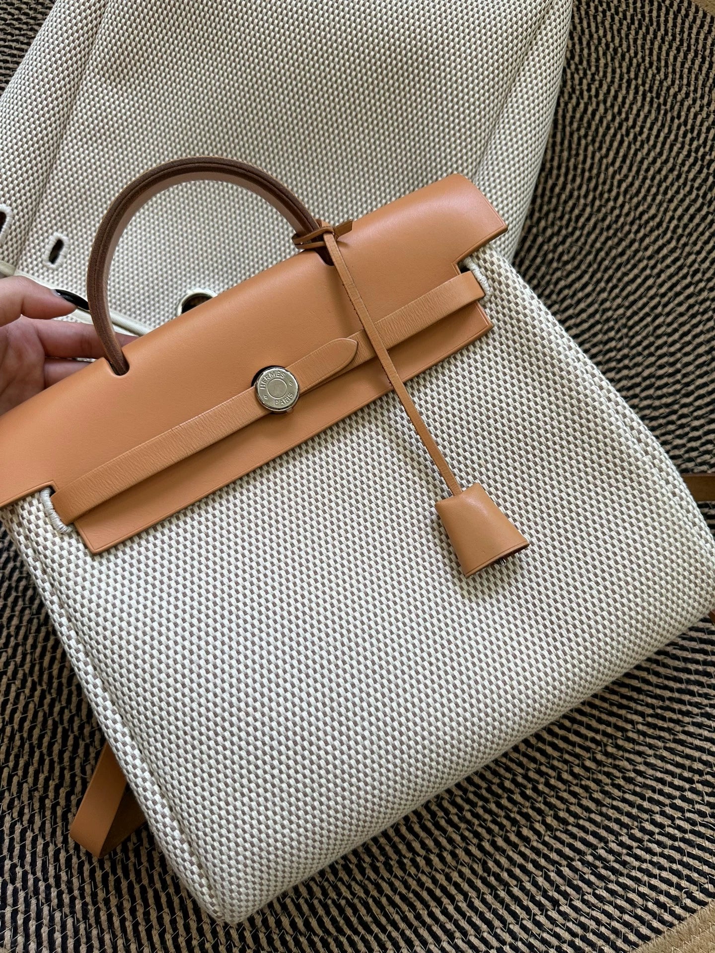 Jun25-bag-45 Auth Hermes Herbag PM 31 canvas Tote handbag shoulder bag