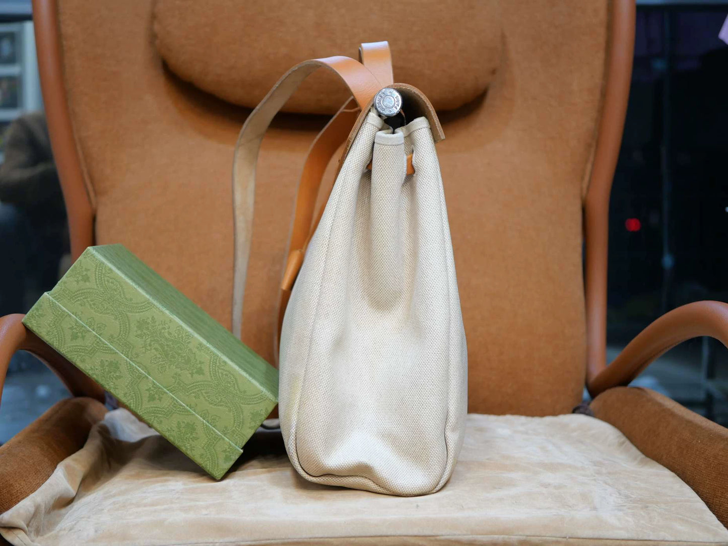Jun25-bag-53 Auth Hermes Herbag 39 MM canvas Tote handbag shoulder bag
