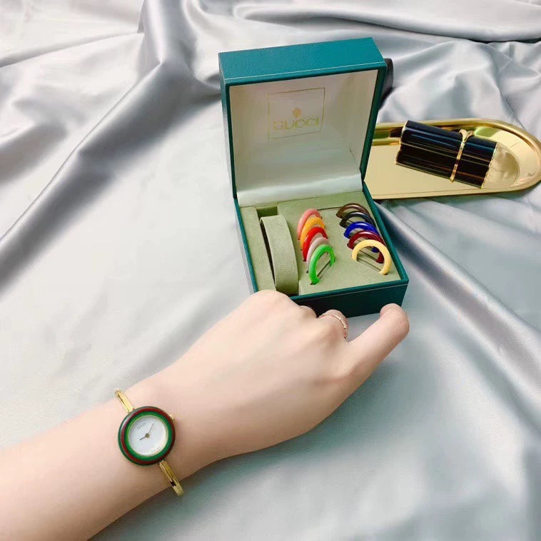 140825-20 Auth Gucci Change Bezel 12 Colors Gold Dial Watch