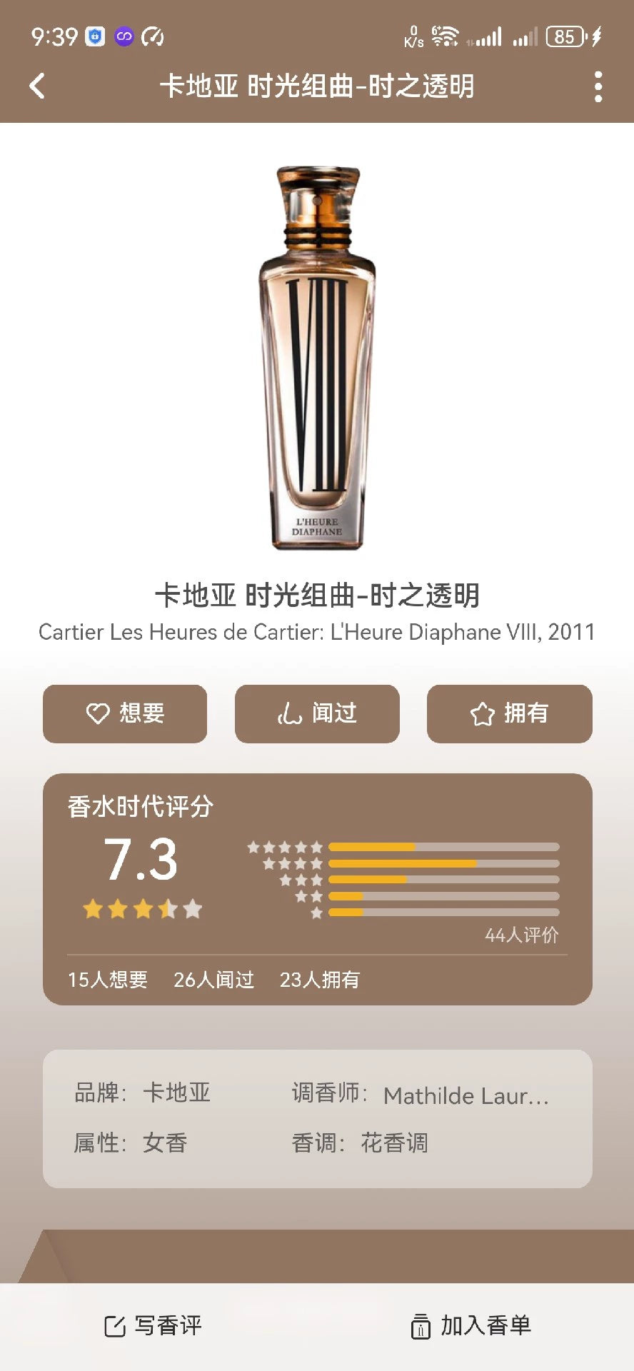 070325-38 Cartier LES HEURES DE PARFUM 75ml 2.5 oz EDP