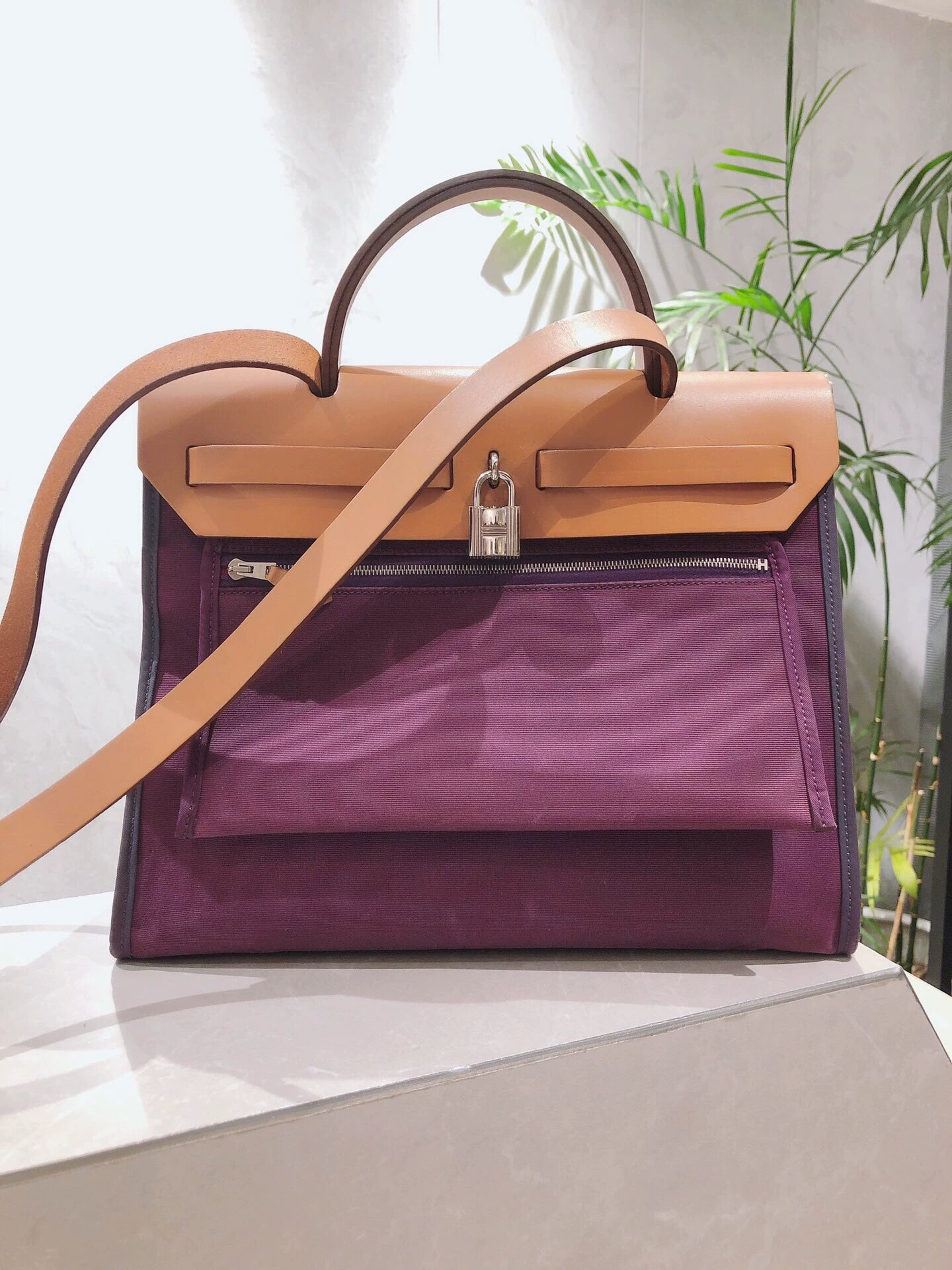 1909-bag22 - Auth Hermes Herbag PM 31 canvas Tote handbag shoulder bag