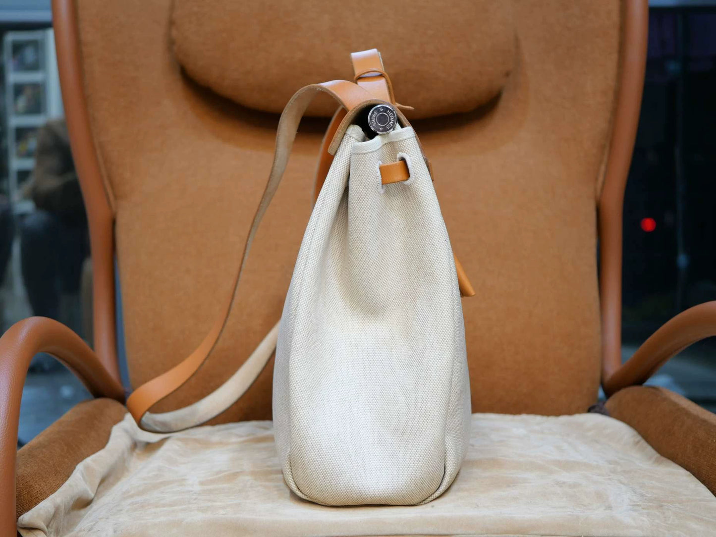 Jun25-bag-53 Auth Hermes Herbag 39 MM canvas Tote handbag shoulder bag