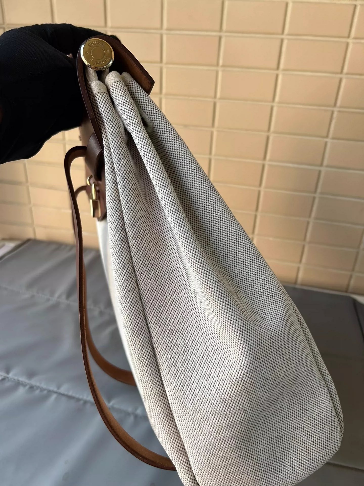 100625-38 Auth Hermes Herbag PM 31 canvas Tote handbag shoulder bag