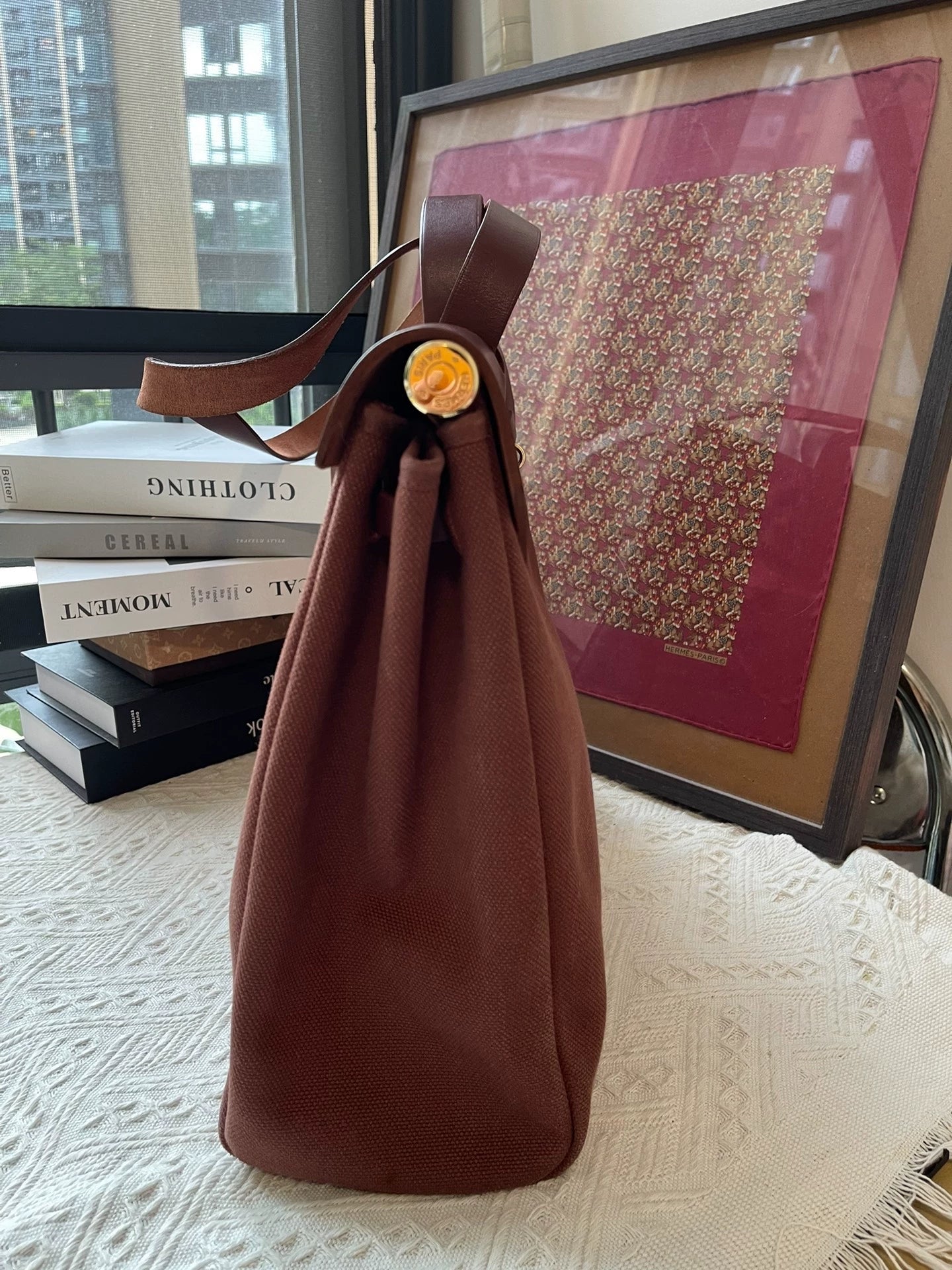 Jun25-bag-41 Auth Hermes Herbag 39 MM canvas Tote handbag shoulder bag