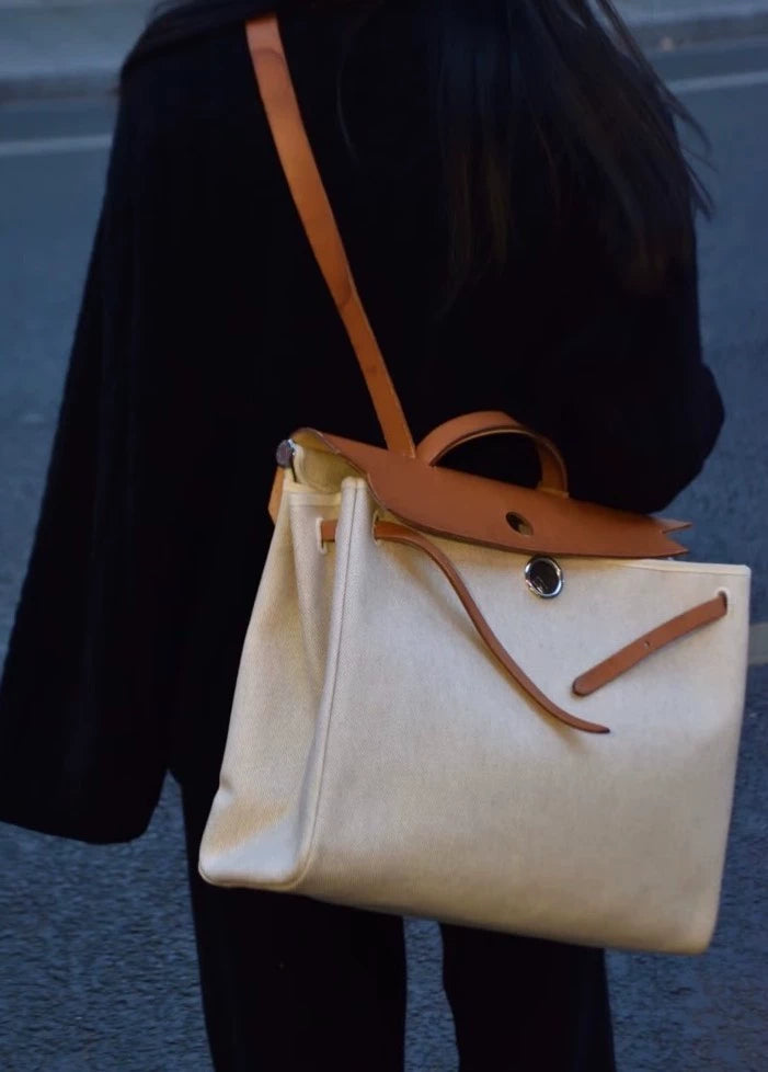 Jun25-bag-51 Auth Hermes Herbag 39 MM canvas Tote handbag shoulder bag
