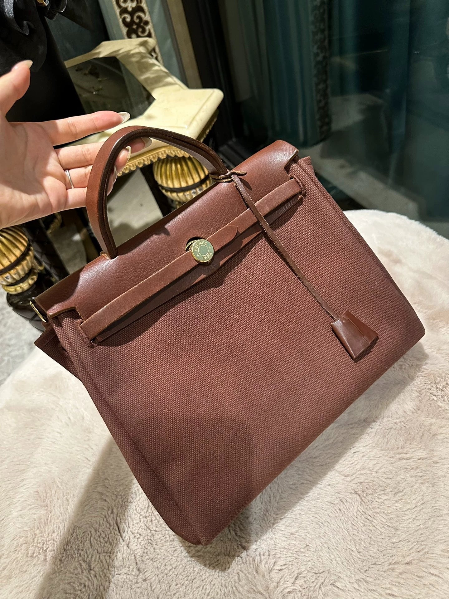 310725-47 Auth Hermes Herbag PM 31 canvas Tote handbag shoulder bag
