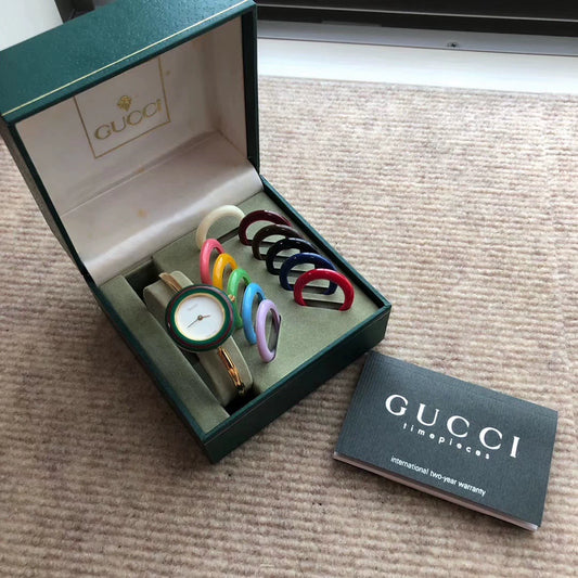 140825-20 Auth Gucci Change Bezel 12 Colors Gold Dial Watch