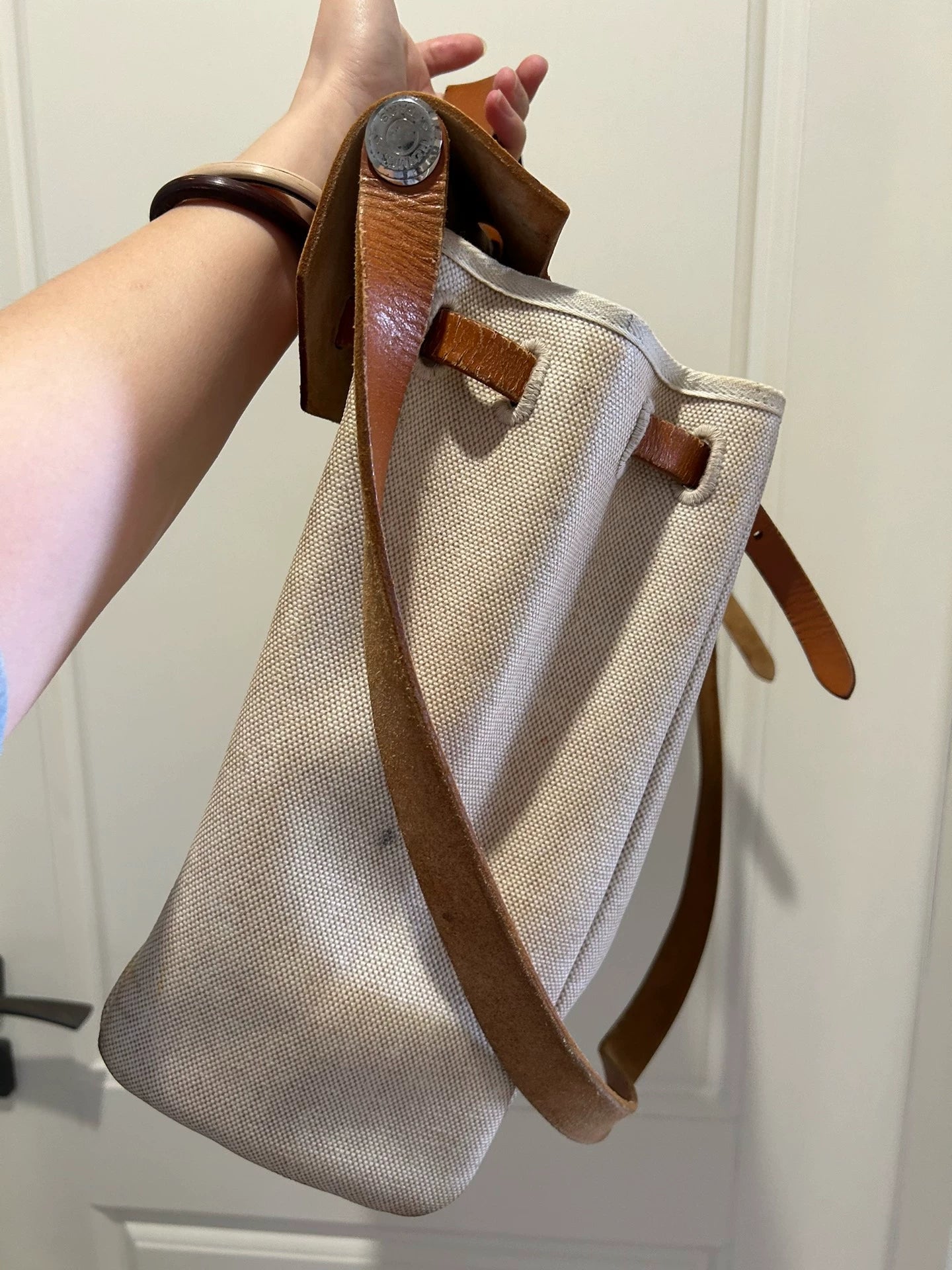 Jun25-bag-51 Auth Hermes Herbag 39 MM canvas Tote handbag shoulder bag
