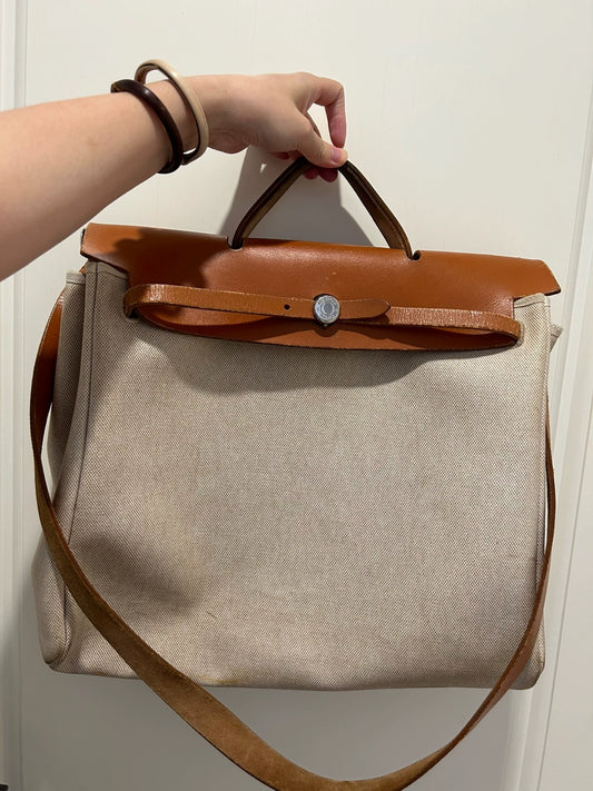 Jun25-bag-51 Auth Hermes Herbag 39 MM canvas Tote handbag shoulder bag