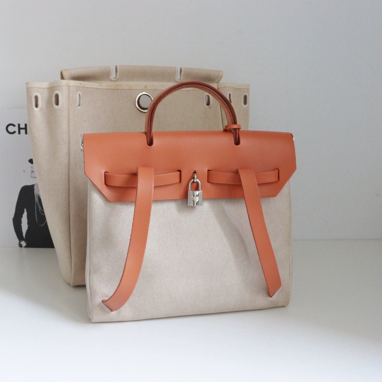 Jun25-bag-44 Auth Hermes Herbag PM 31 canvas Tote handbag shoulder bag