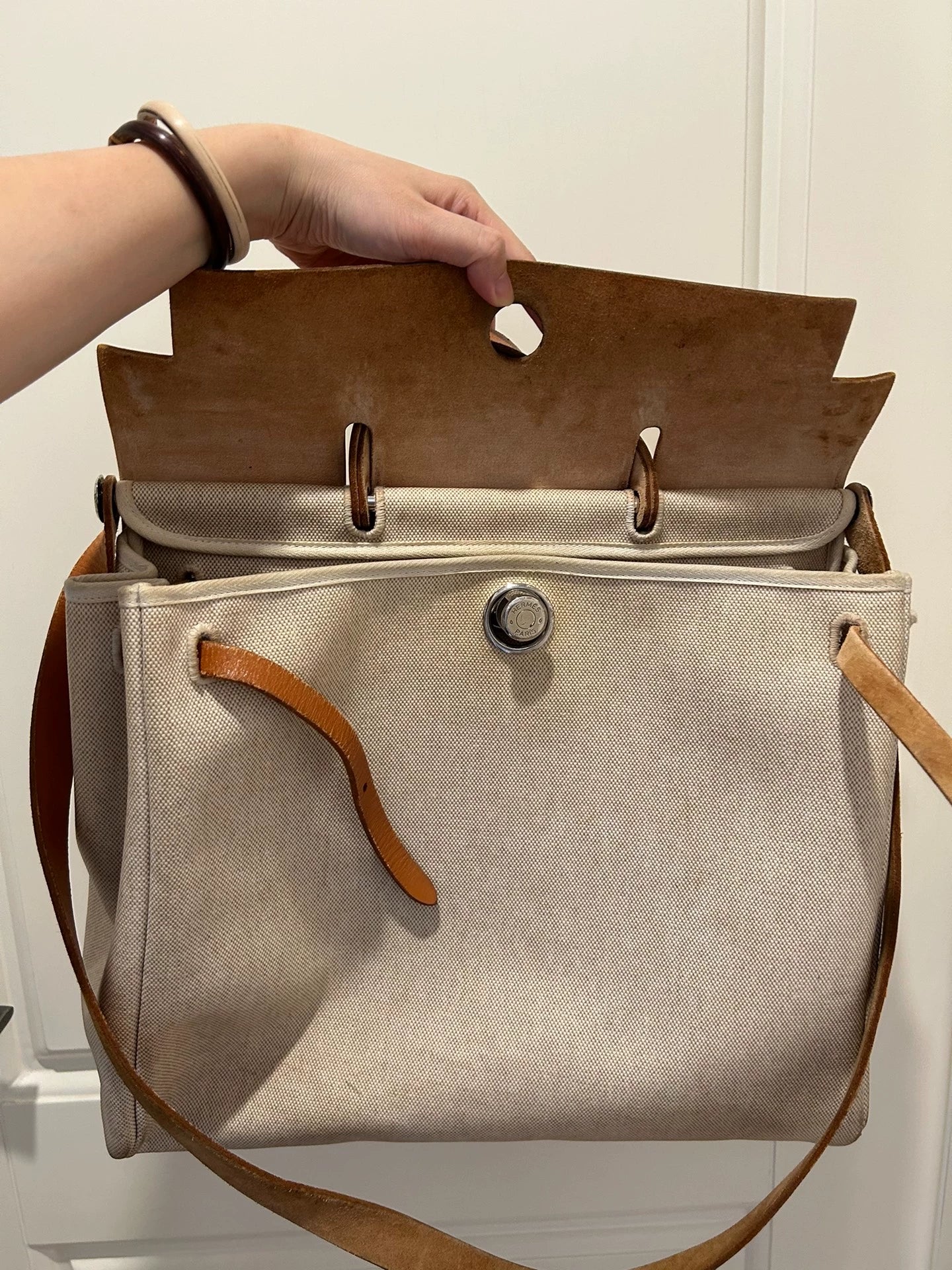Jun25-bag-51 Auth Hermes Herbag 39 MM canvas Tote handbag shoulder bag