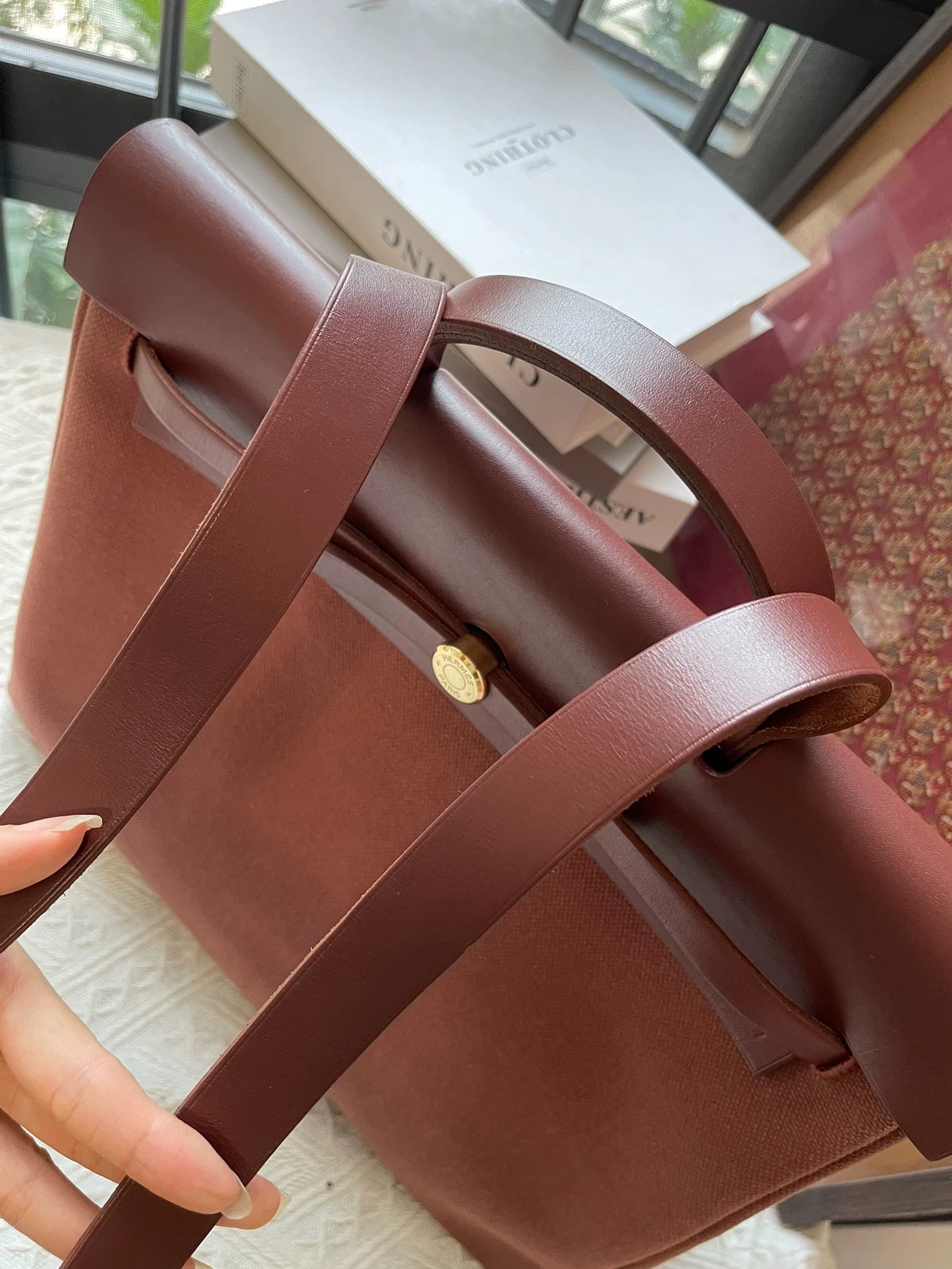 Jun25-bag-41 Auth Hermes Herbag 39 MM canvas Tote handbag shoulder bag