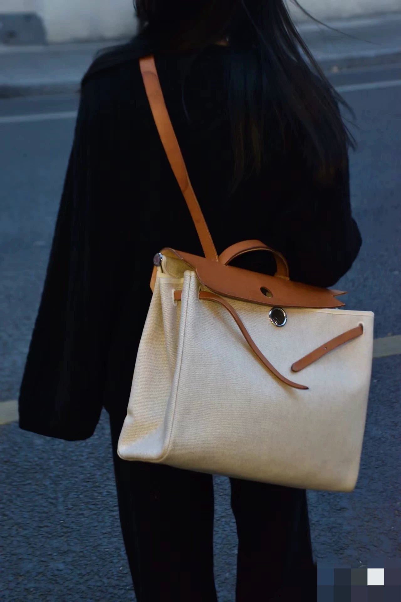 Jun25-bag-53 Auth Hermes Herbag 39 MM canvas Tote handbag shoulder bag
