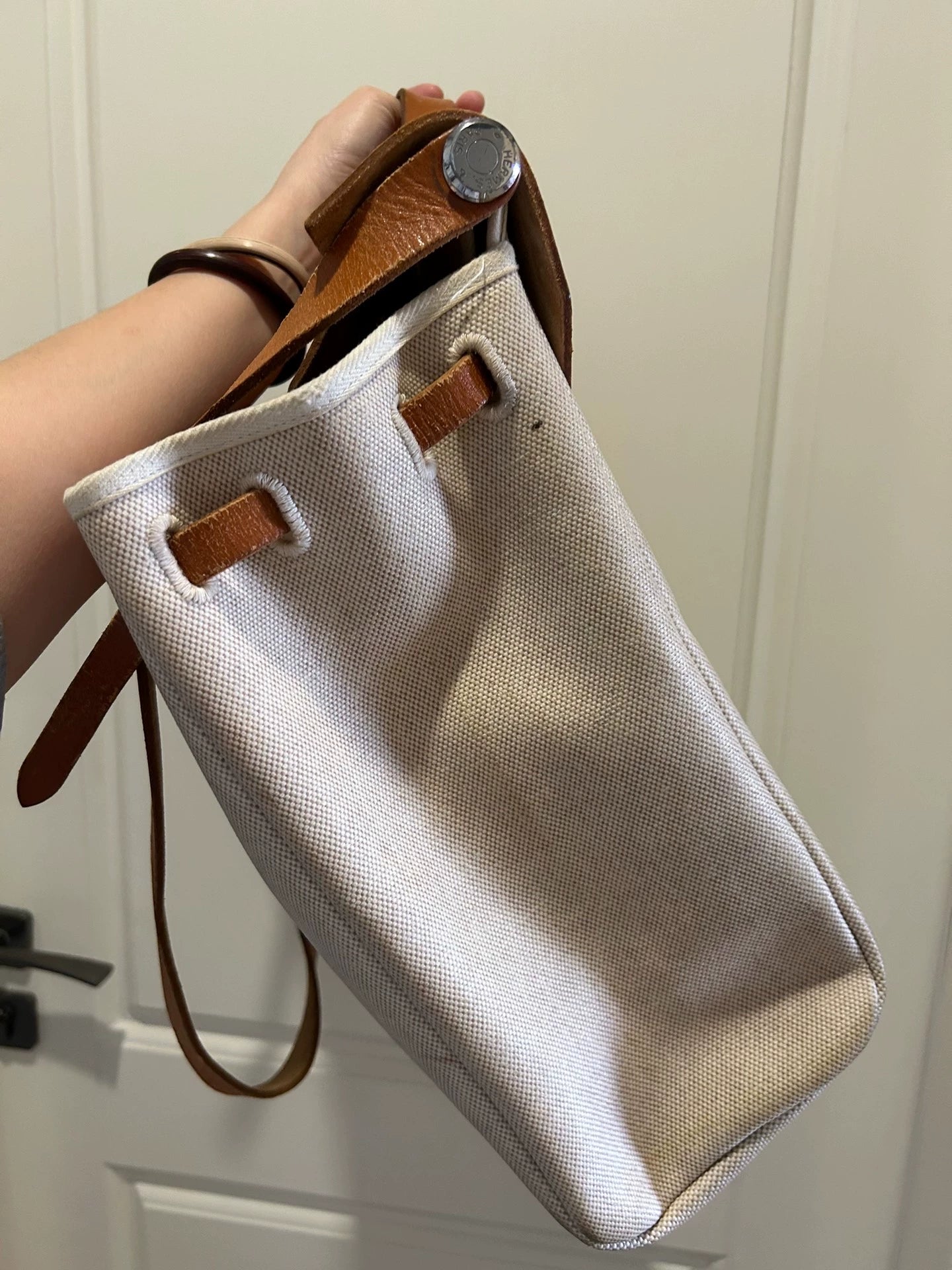 Jun25-bag-51 Auth Hermes Herbag 39 MM canvas Tote handbag shoulder bag