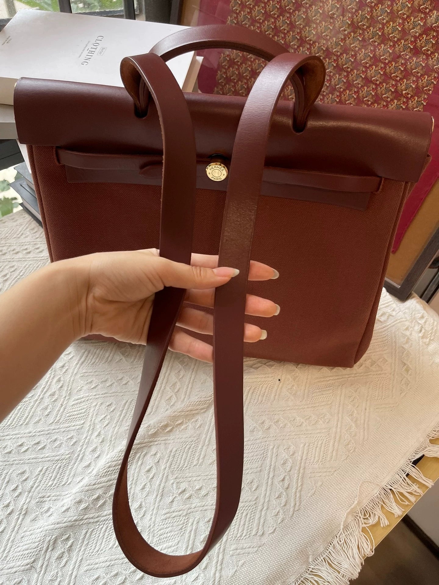 Jun25-bag-41 Auth Hermes Herbag 39 MM canvas Tote handbag shoulder bag