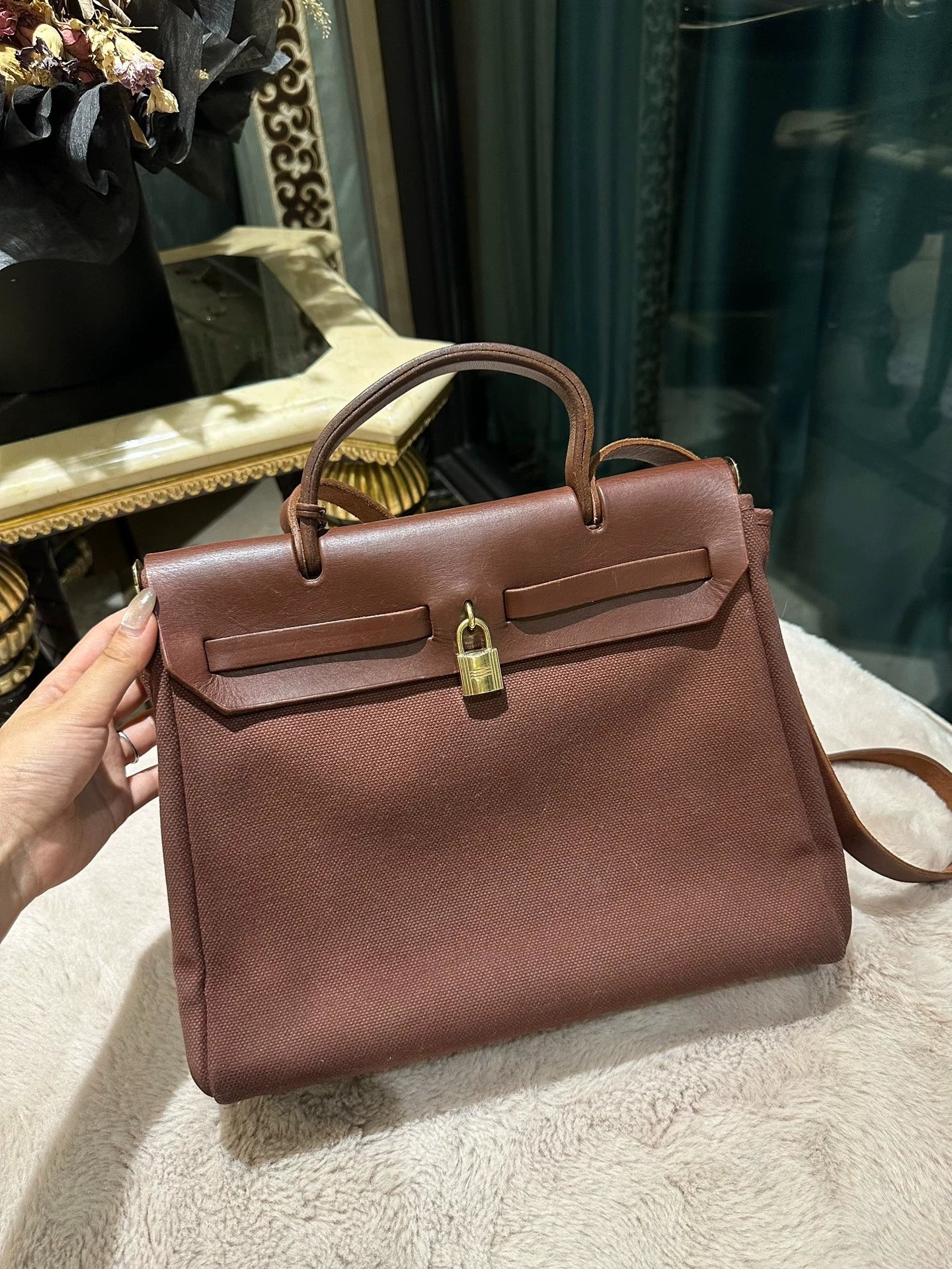 310725-47 Auth Hermes Herbag PM 31 canvas Tote handbag shoulder bag