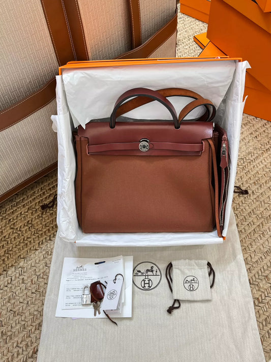 Jun25-bag-46 Auth Hermes Herbag PM 31 canvas Tote handbag shoulder bag