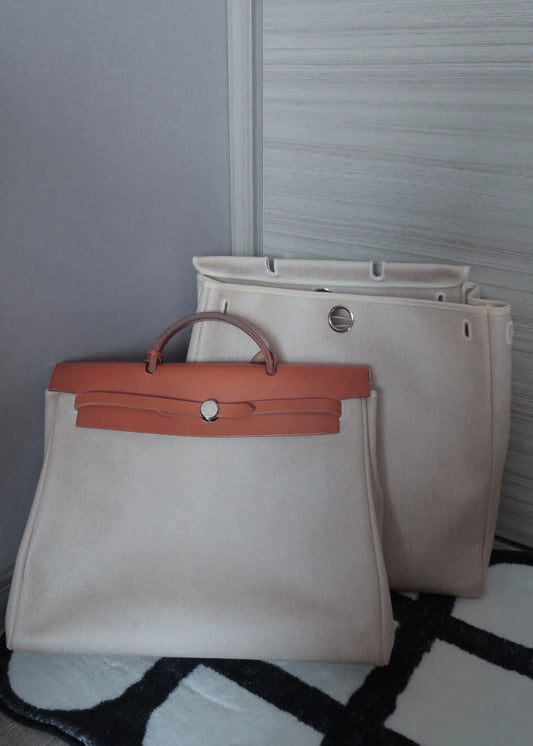 Jun25-bag-49 Auth Hermes Herbag 39 MM canvas Tote handbag shoulder bag