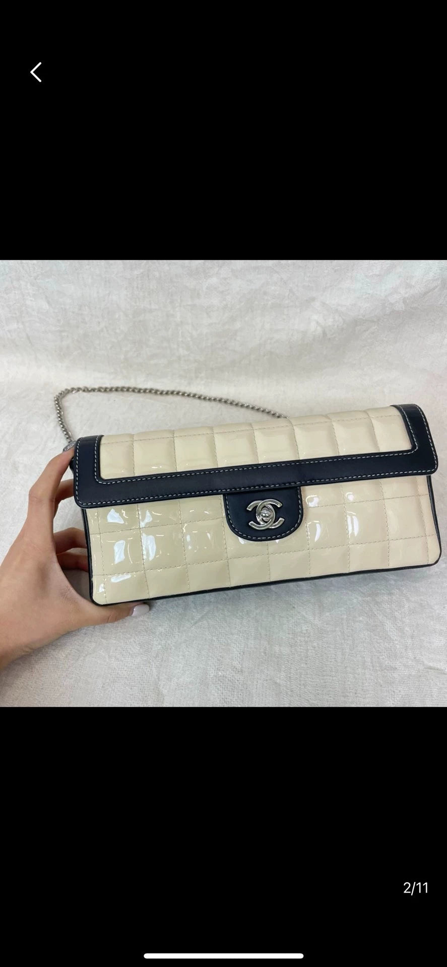 221124-25 Auth CHANEL Middle Bag lamskin handbag