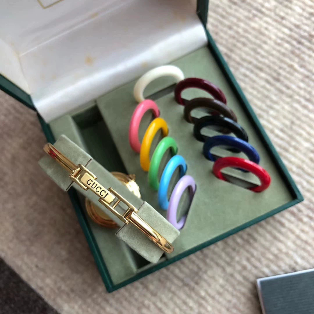140825-20 Auth Gucci Change Bezel 12 Colors Gold Dial Watch