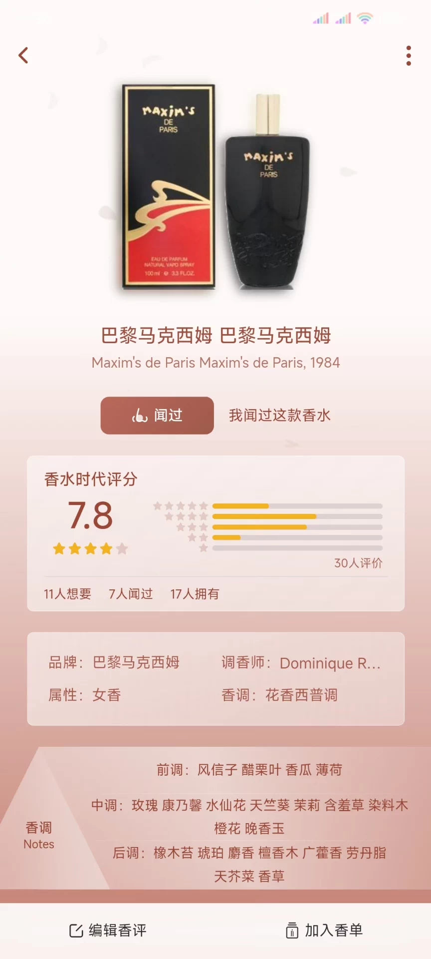 100226-11 Maxim 1984 Paris EDT eau de toilette EDT