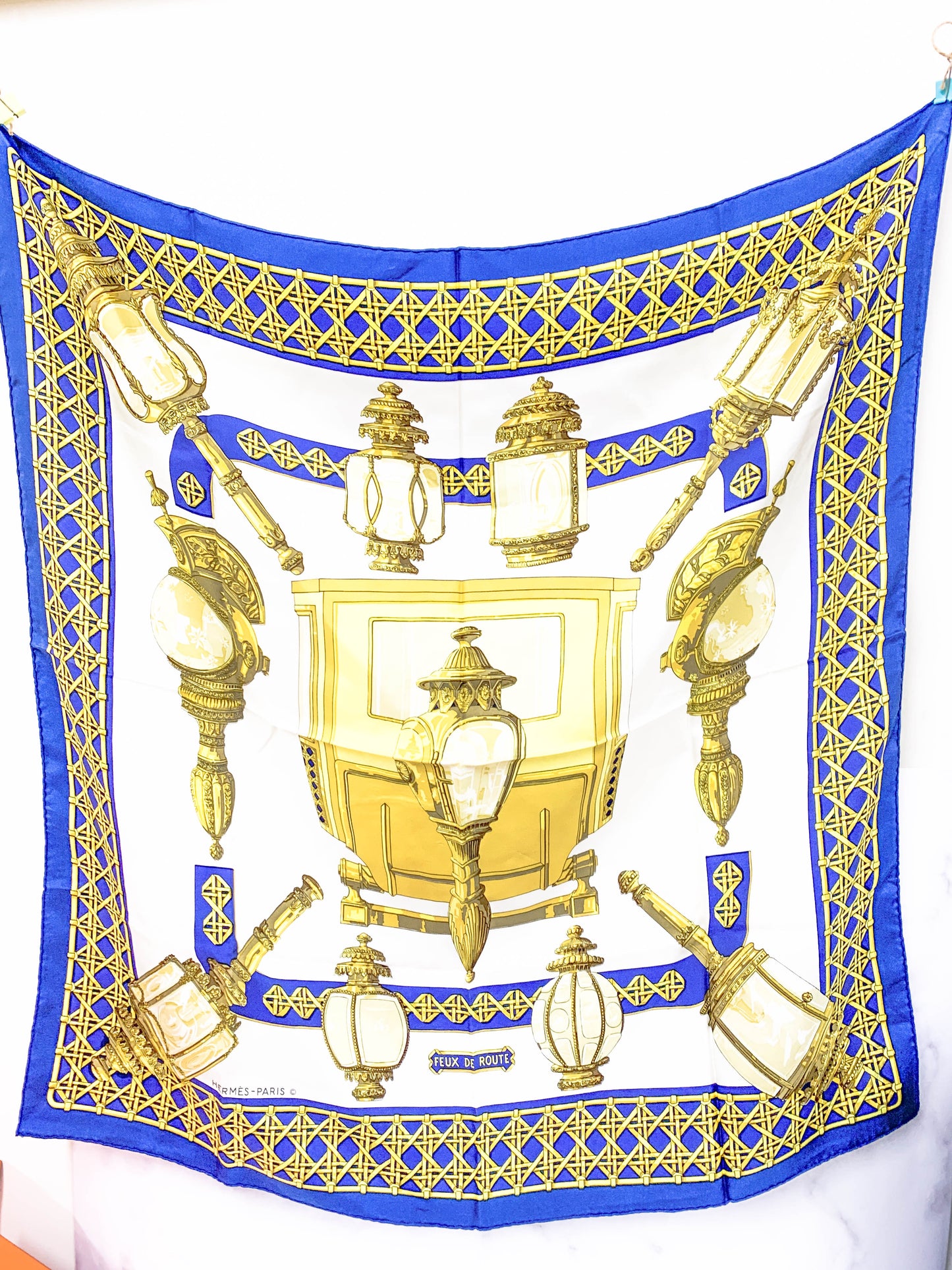 Rare Auth Hermes silk scarf navy 35" x 35" - 220224