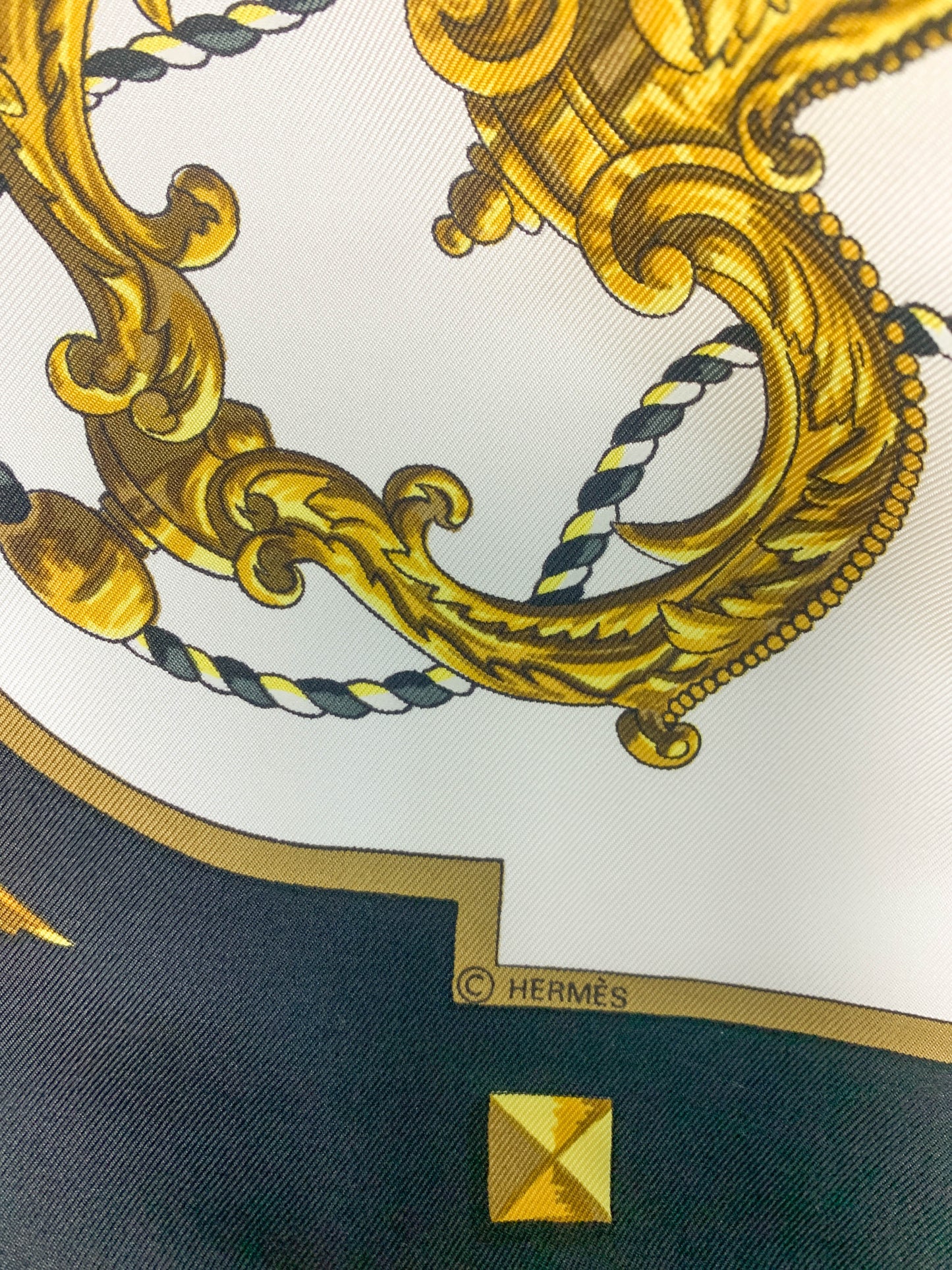 Rare Auth Hermes silk scarf key navy 35" x 35" - 220224