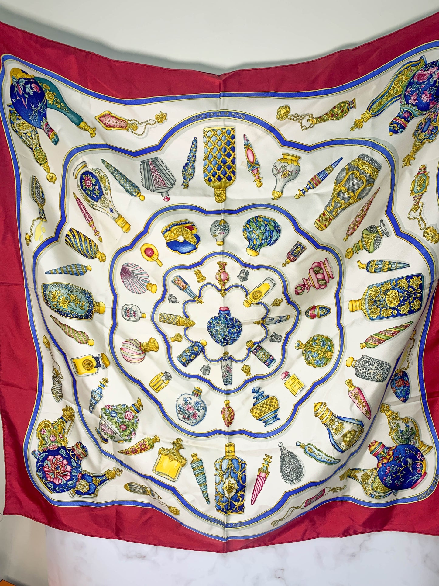 Rare Auth Hermes silk scarf dark red 35" x 35" - 220224