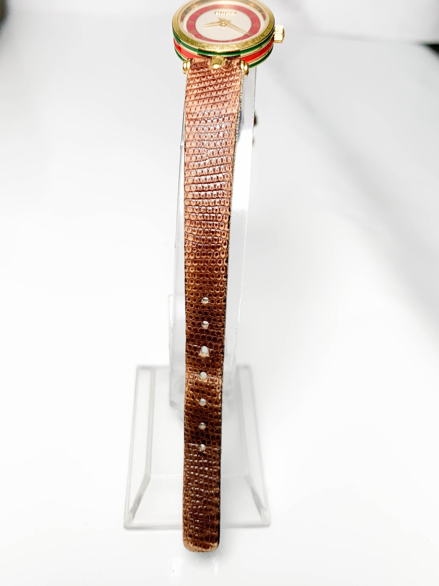 Rare Women Gucci Gold tone brown leather watch - 210224